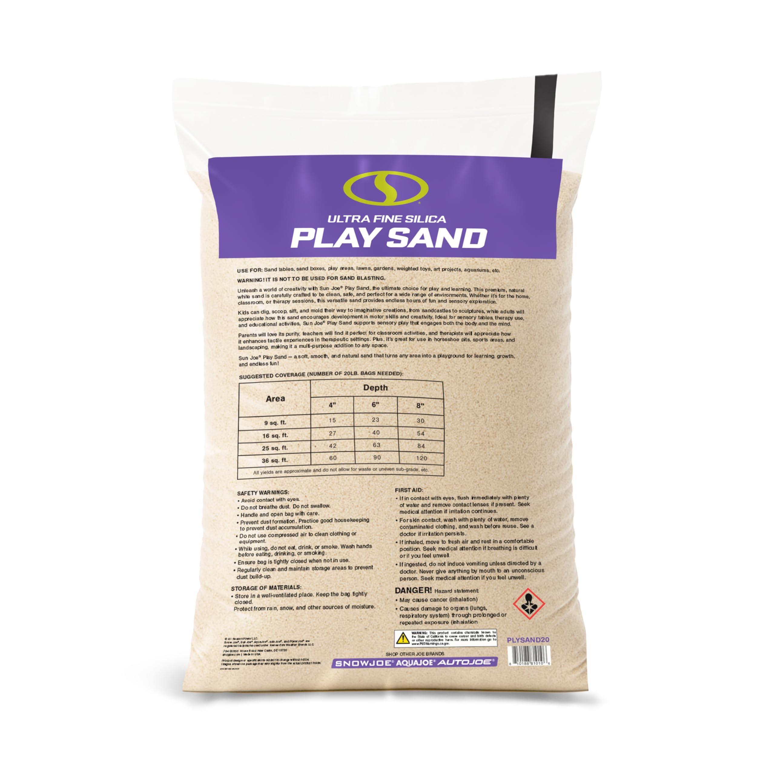 Sun Joe Arena de juego de sílice ultrafina para cajas de arena, mesas sensoriales, jardines, juguetes pesados y acuarios, para moldear, excavar y esculpir, 20 libras, PLYSAND20