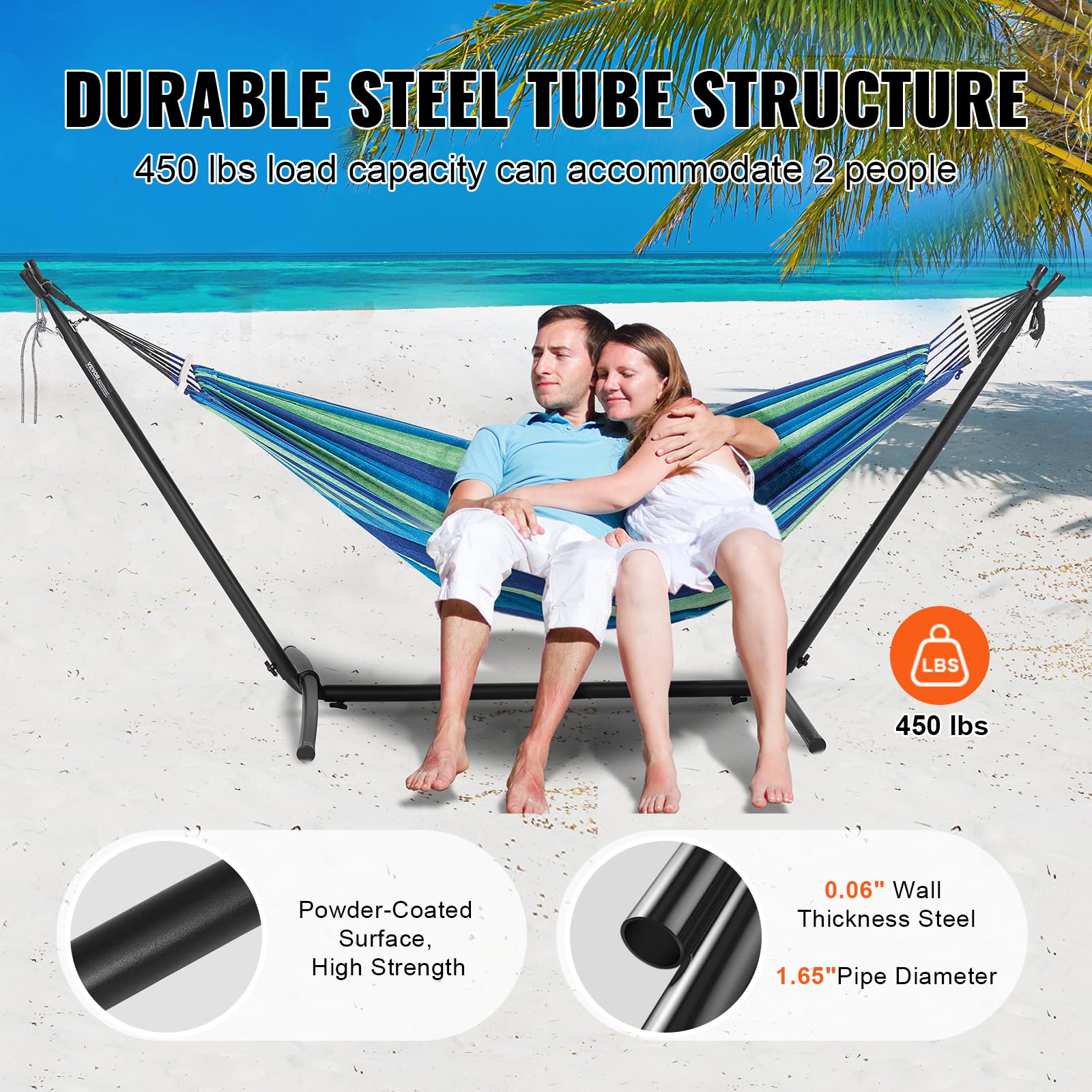 VEVOR Soporte para Hamaca Portátil 204 kg Estructura de Acero para Hamacas de 2,9-3,85 m Ganchos Ajustables de Alta Resistencia con Bolsa de Transporte para Hamaca de 2 Personas Exterior Interior
