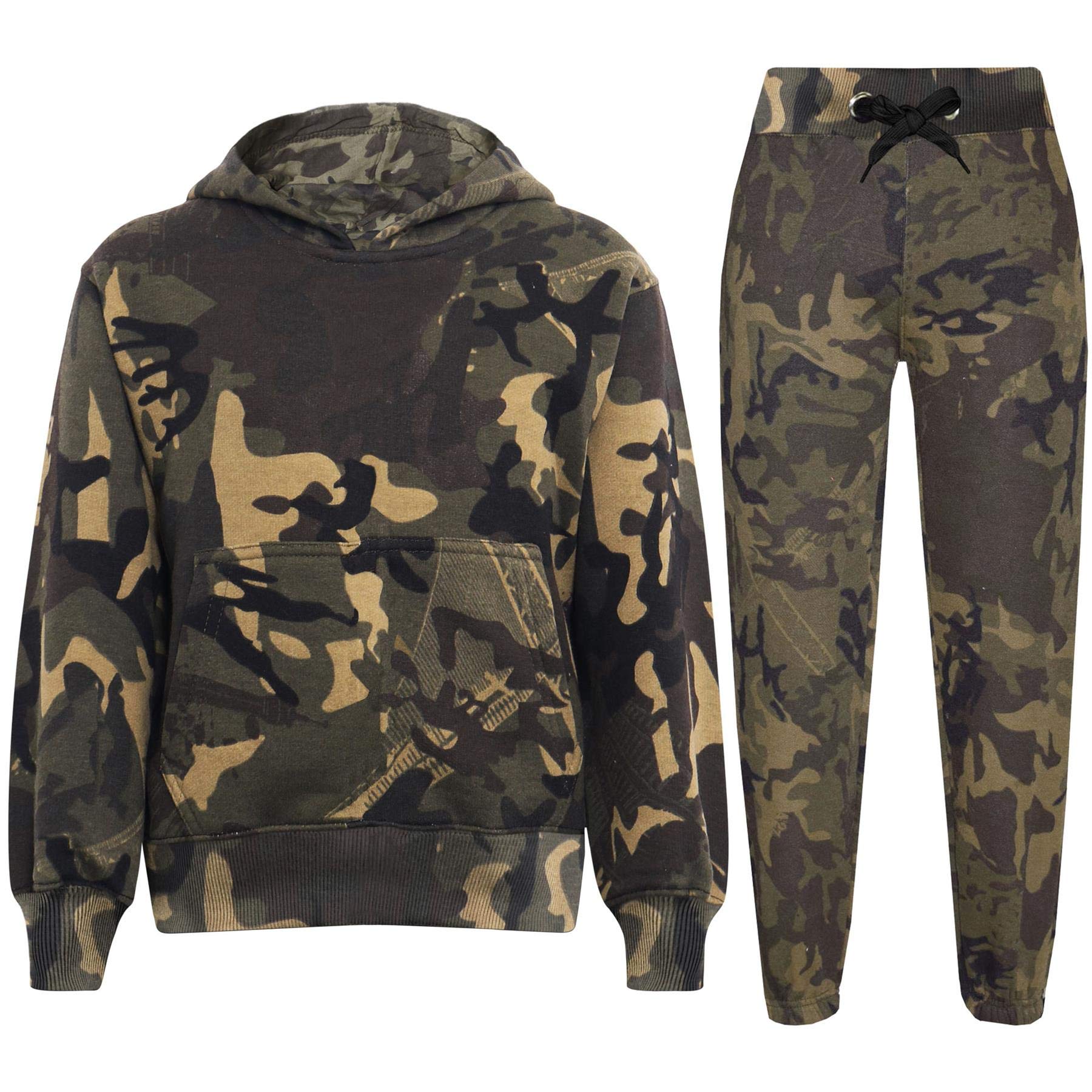 Girls Boys Unisex Tracksuit Camouflage Blue Print Hooded Sweat