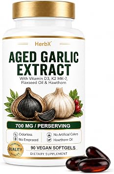 Odorless Aged Garlic Extract 700mg, No Artificial Colors - 90 Softgels