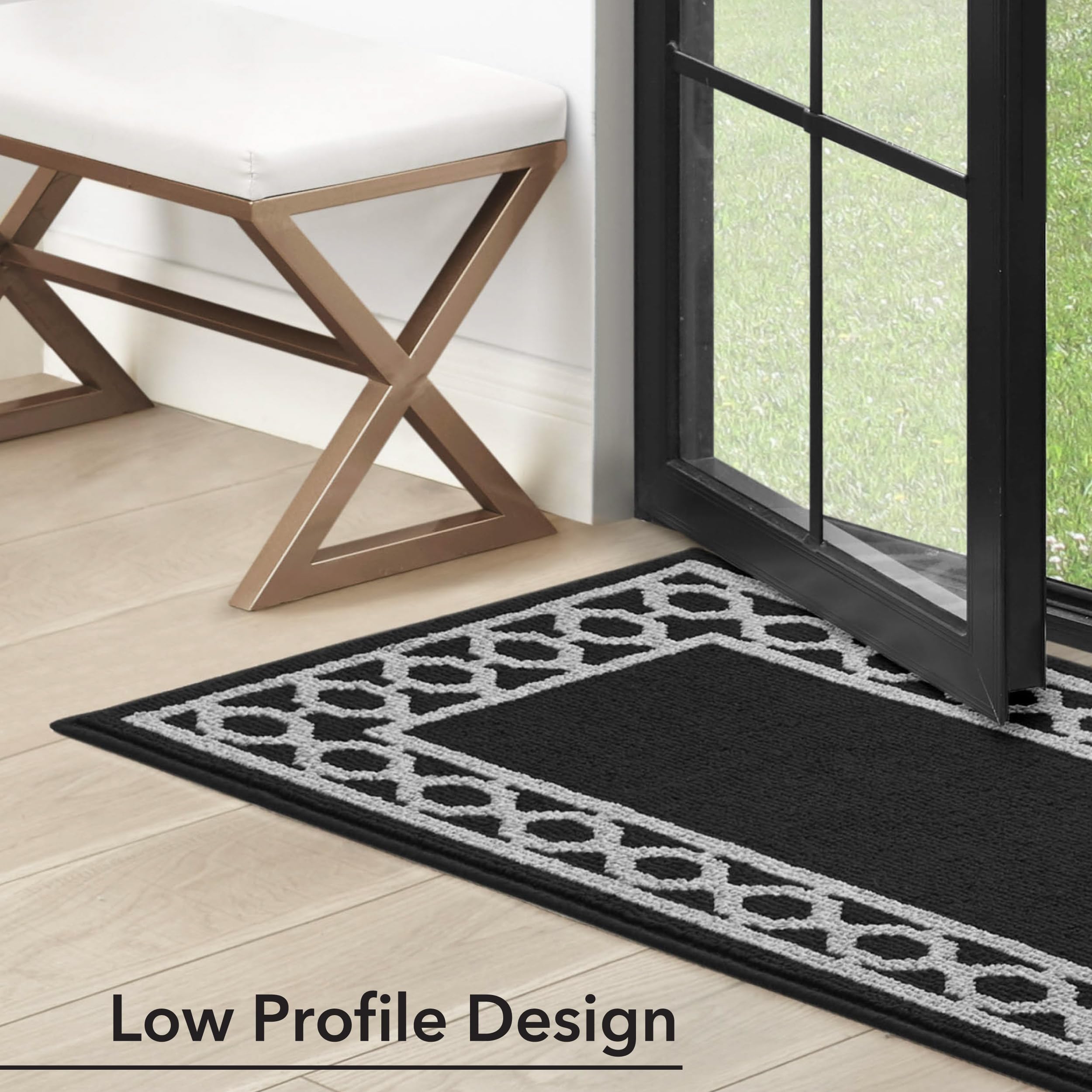 Creative Home Ideas Getufteter Läufer Teppich 'Christine' | 66x114 Cm | Schwarz/Grau Rankgitter-Muster | Rutschfeste TPR-Unterseite
