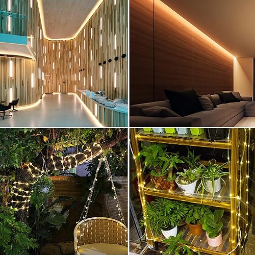 Miniatura 5 de IJG Tira de luces solares para exteriores, 8 modos y temporizador, tubo transparente, 200 luces LED de 66 pies para jardín, patio, porche, árbol,