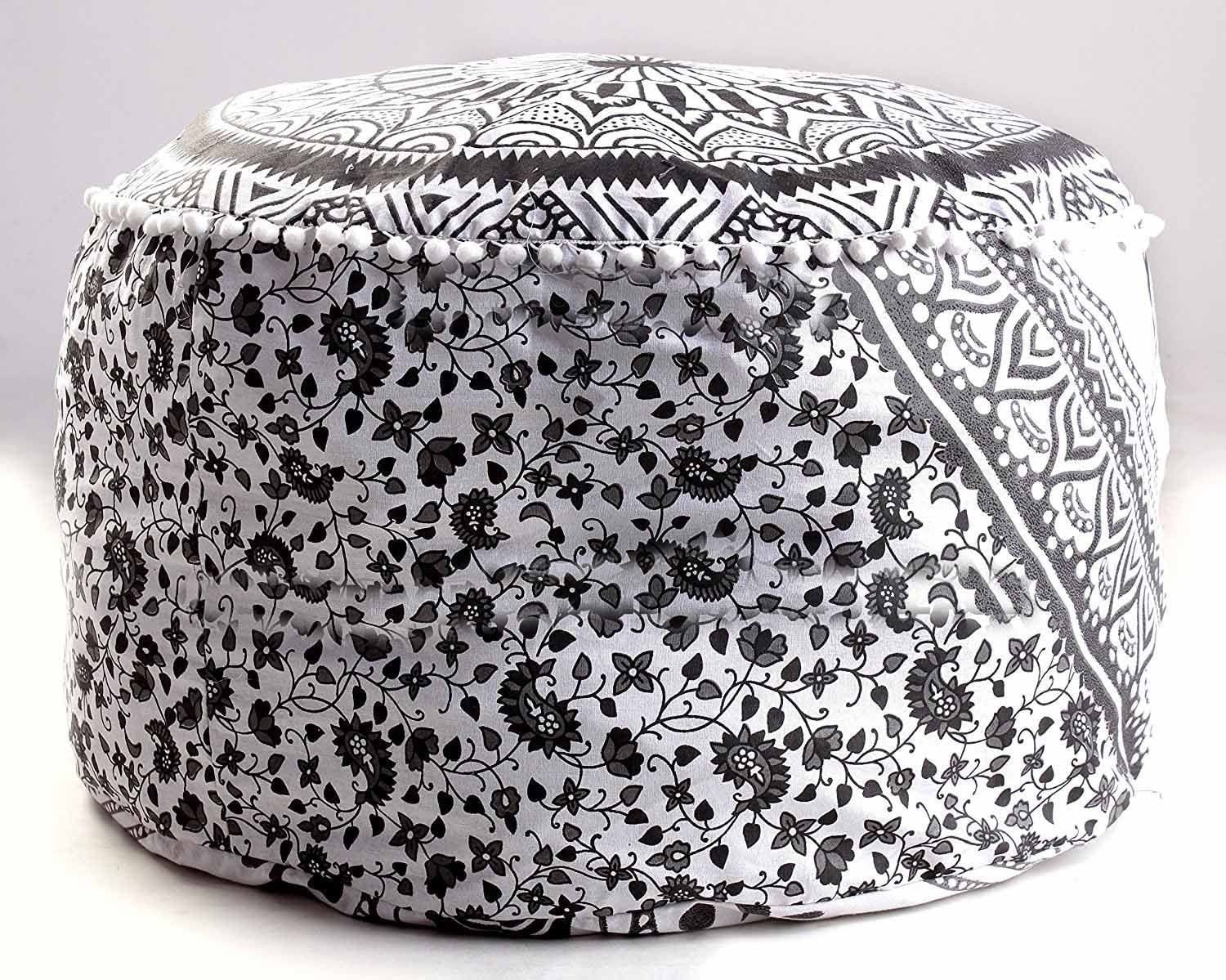 GDONLINE Indian Mandala Pouf Ottoman Cover Cotton Floor Pillow Hippie Boho Decorative Cushion Cover Home Dorm Decor Footstool Bohemian Couch Cover Chair Cover