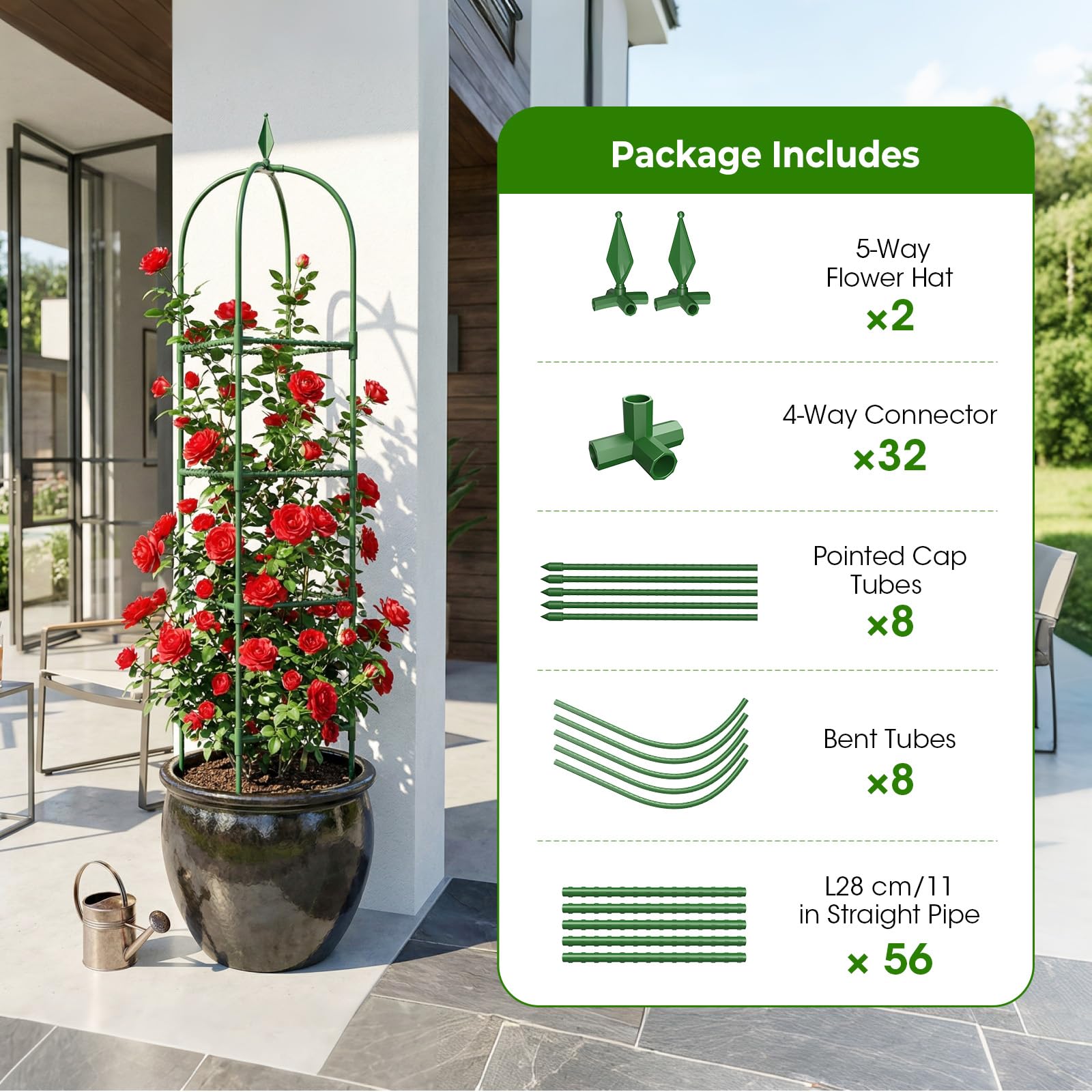 Treillis obélisque de jardin de 0,6 m, treillis obélisque pour plantes grimpantes d'extérieur, support d'escalade en fer revêtu de PVC, treillis en pot pour rose intérieur et extérieur, vert (4
