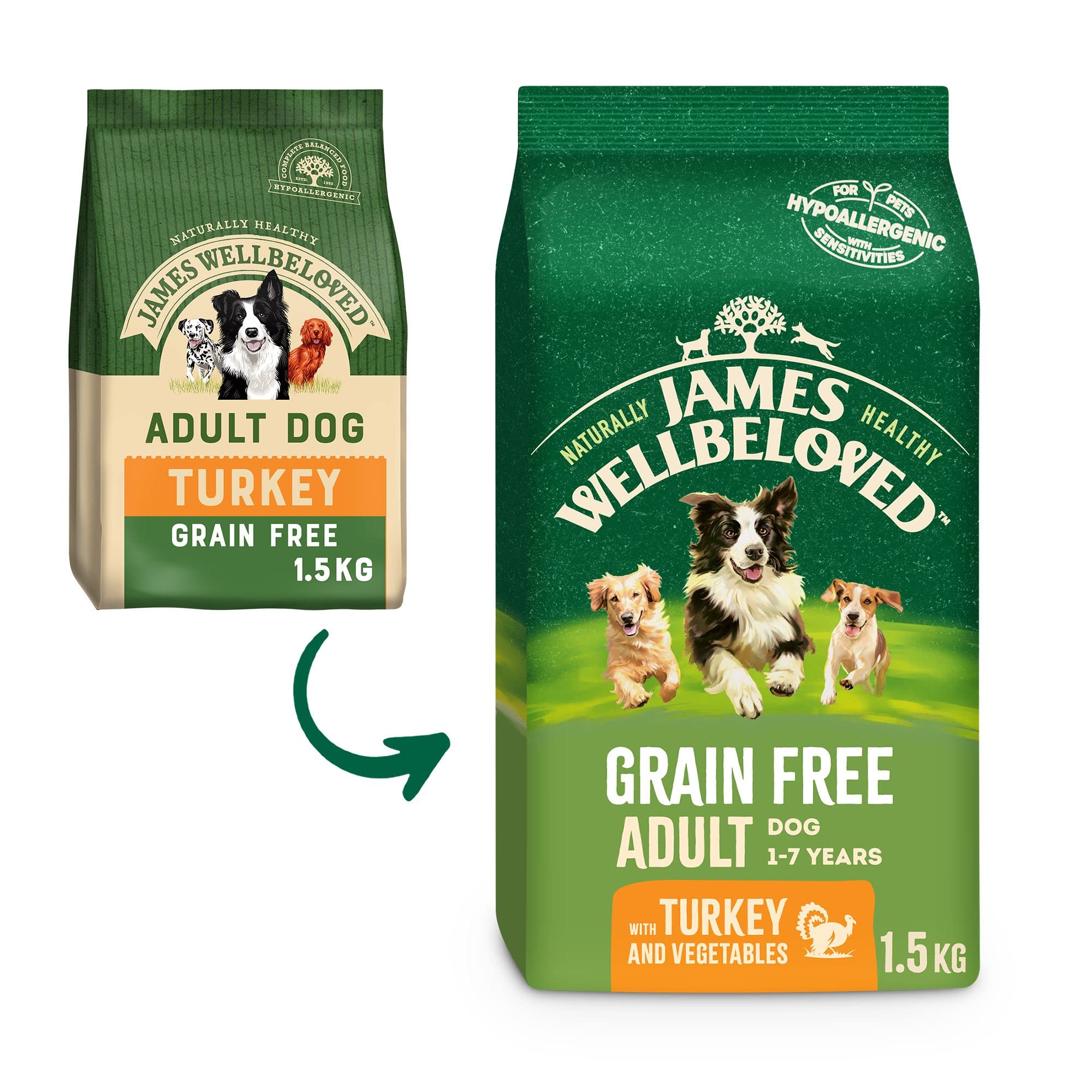 JAMES WELLBELOVED Superfoods Hundefutter – 1,5 Kg, Truthahn Mit Grünkohl & Quinoa