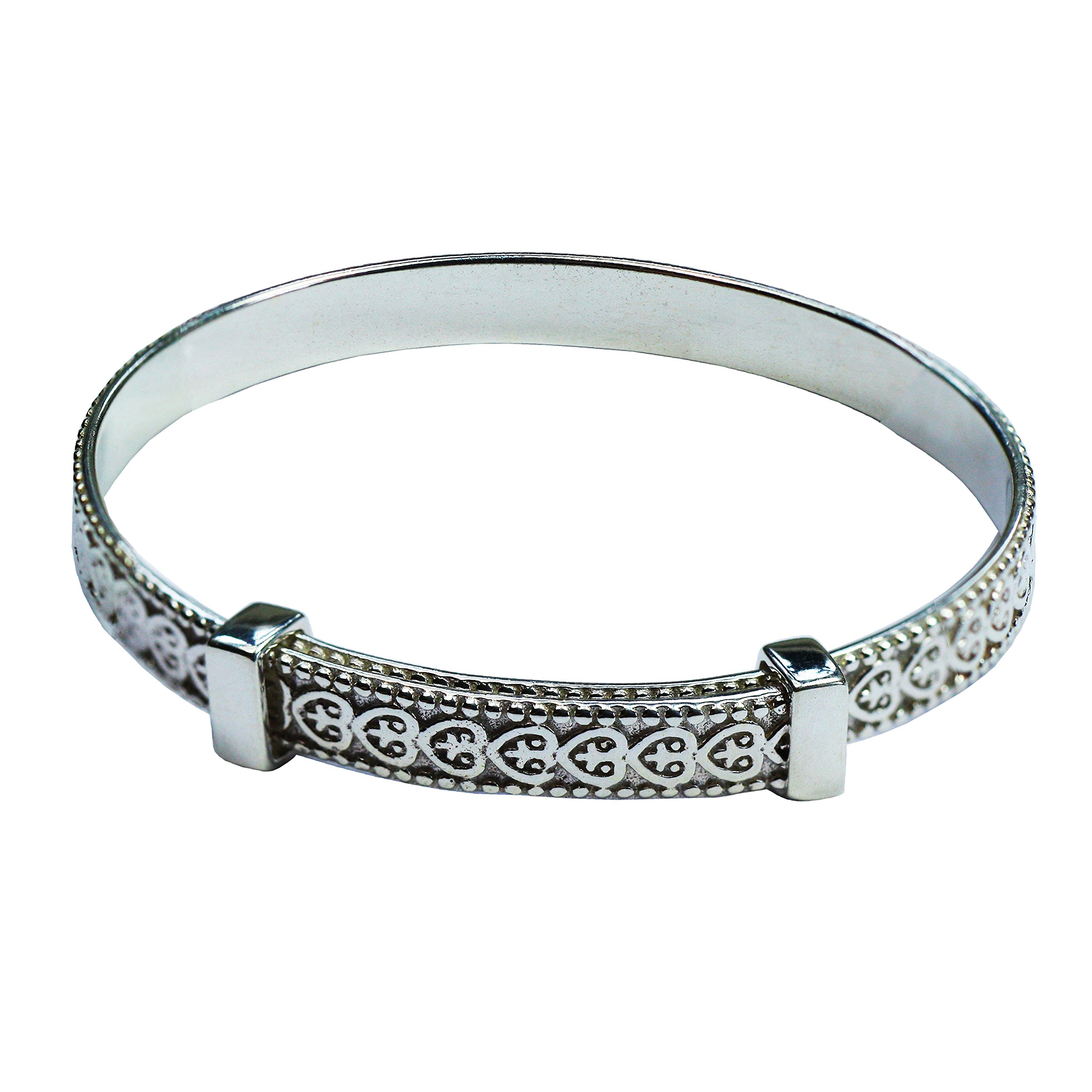 Massiver Baby-Armreif aus 925er Sterlingsilber, mit keltischen Herzsymbolen und Milgrain-Dekor