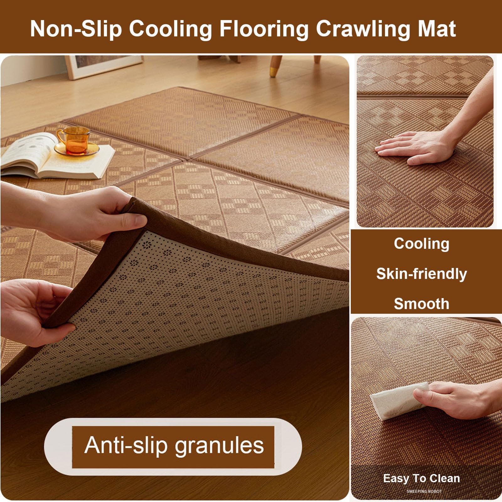 Tapete Tatami Colchoneta Japonesa Colchón de Suelo Alfombrilla de Gateo(Brown,180x200cm)