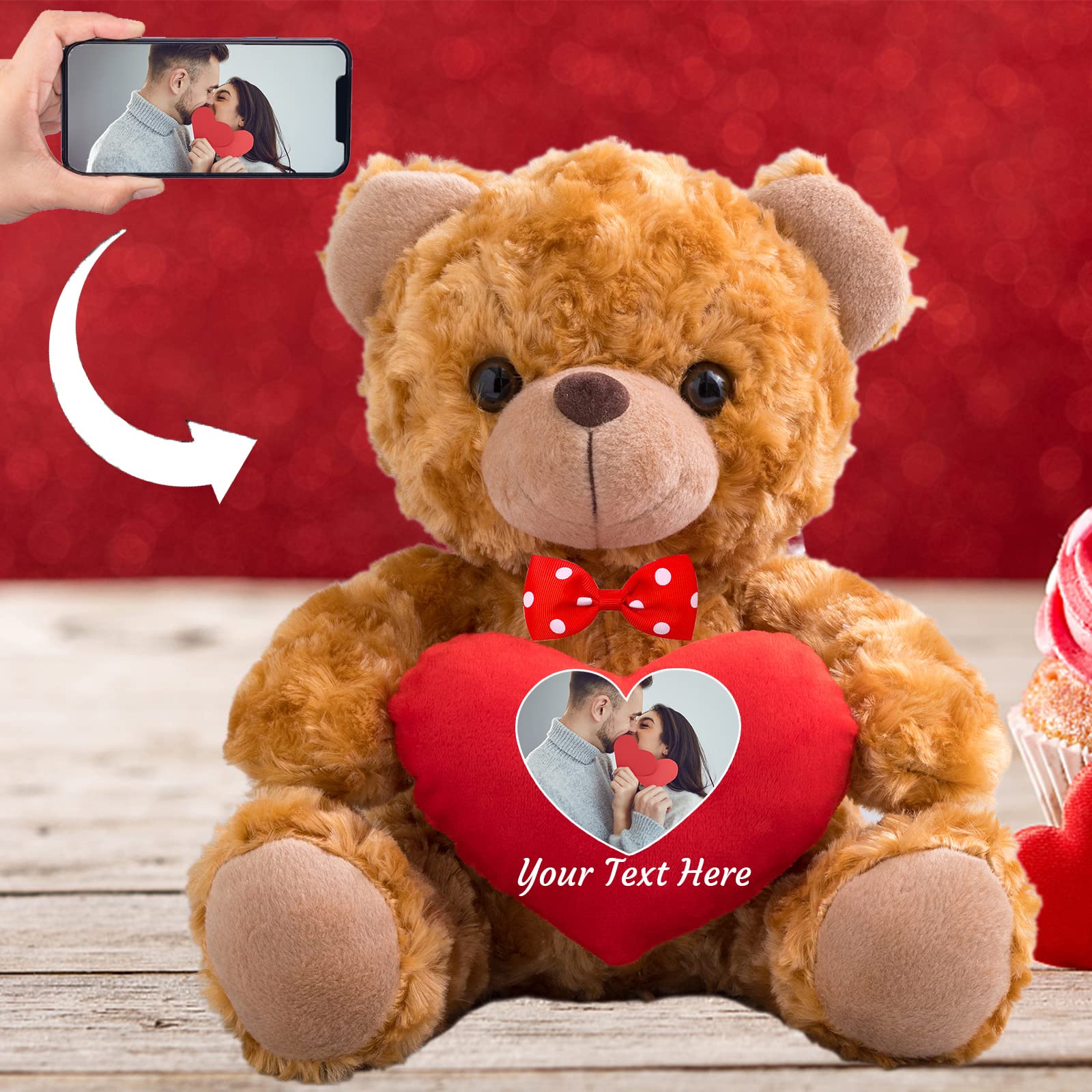 Personalisiertes Teddybär Mit Foto & Text – 26 Cm Plüschtier Für Valentinstag, Geburtstag & Weihnachten (Geschenk Für Ihn/Sie)