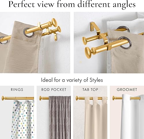 Miniatura 8 de Meriville Prima - Barra telescópica para cortina de doble ventana de 1 pulgada de diámetro, 28 a 48 pulgadas, oro real