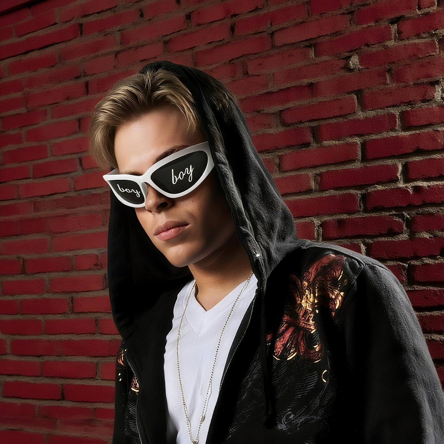 Rapper Glasses Costume Accessories, White Sunglasses Hip Hop Costume 2000s 90s 80s for Men Women Halloween - Image 4