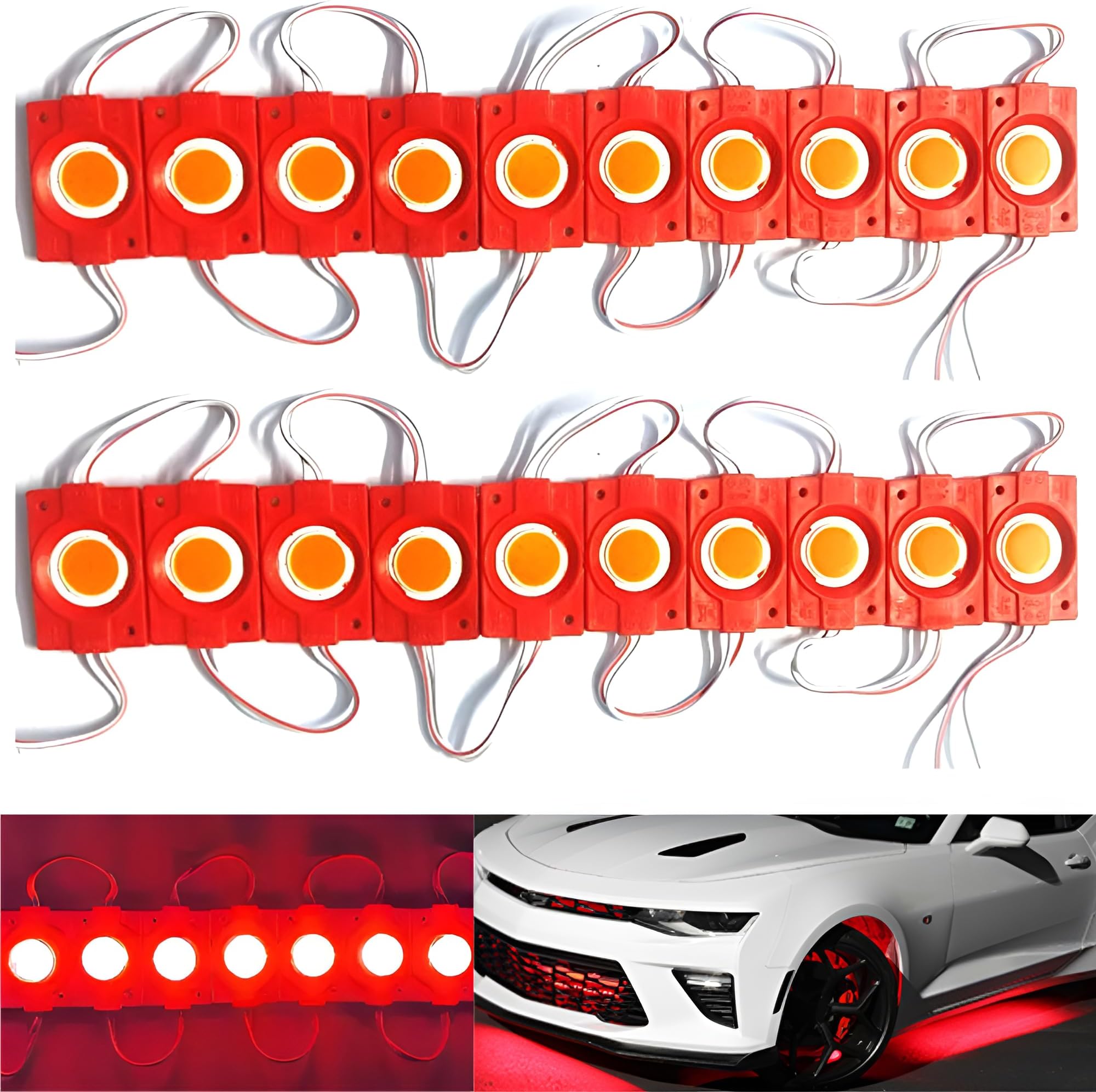 20 Pcs Car Motorcycle Under Glow Led Module Strip Light Interior Light, Dash Light, Back Up Lamp Car, Motorbike, Truck, Van (Red)
