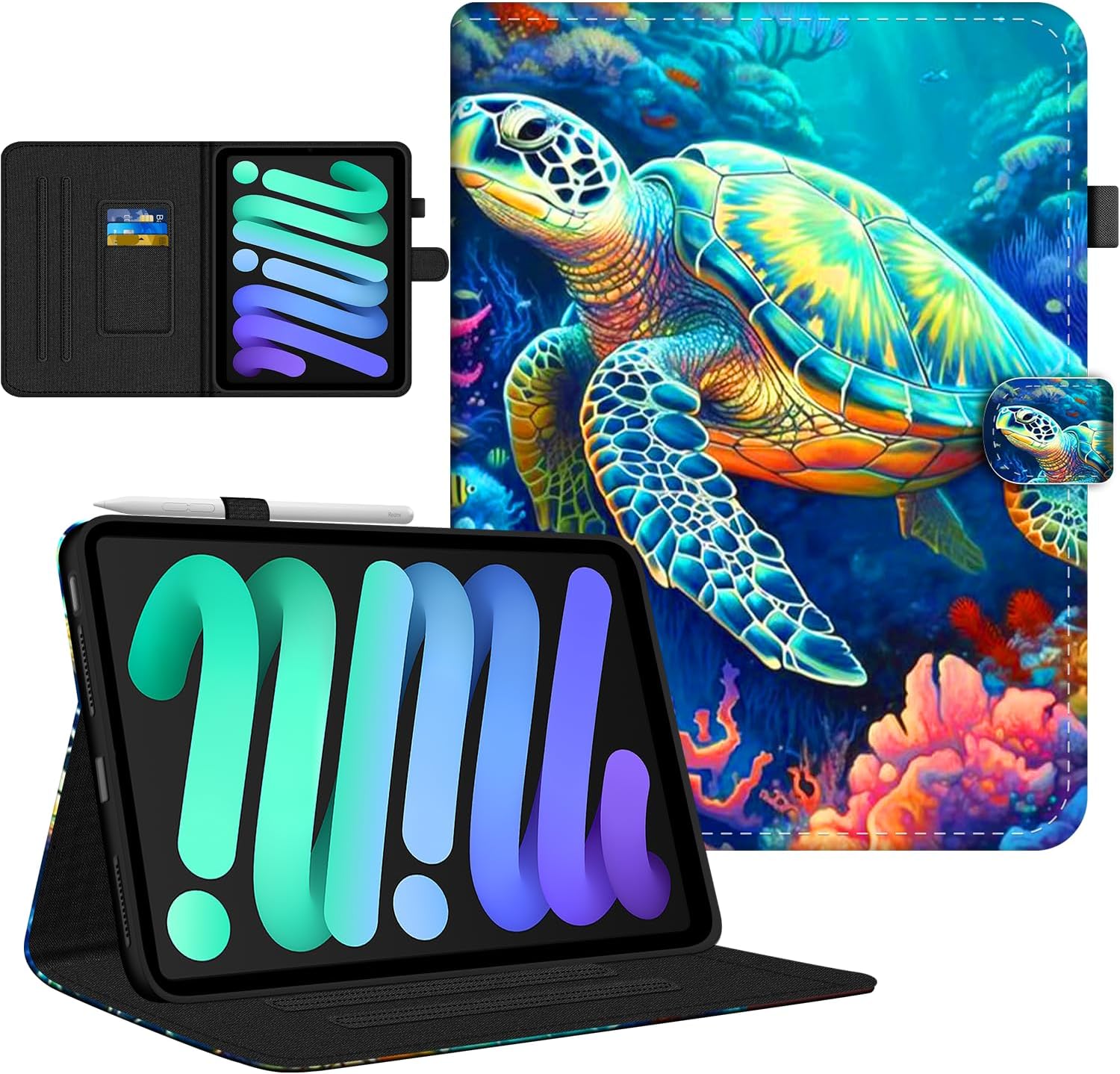 Case for iPad Air 11-inch (M3/M2), iPad Air 5th Gen/iPad air 4th Gen case 10.9 Inch, iPad Pro 11 inch Cases 4th/3rd/2nd/1st with Pencil Holder/Magnetic Closure/Card Slots/Auto Wake Sleep,Sea Turtle