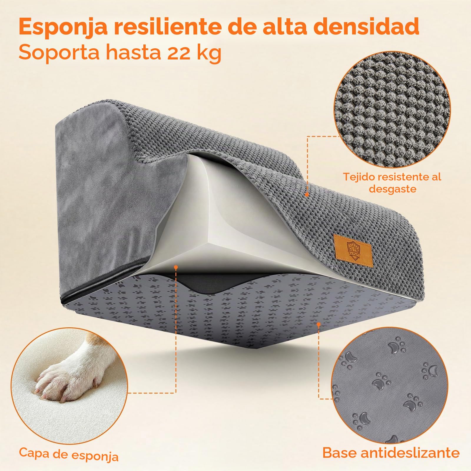 Masthome Escaleras para Perros de 2 Peldaños, Rampa para Perros de Espuma de Alta Densidad, Escalera Mascotas con Cubierta de Felpa Extraíble y Lavable, para Mayores, Gatos y Perro Mediano