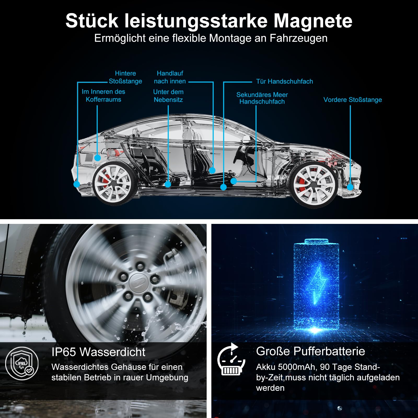 TKMARS GPS Tracker Ohne ABO GPS Tracker Auto 90 Tage Standby-Zeit, 5 Sekunden Zum Aktualisieren Der Position, Stark Magnetisch und Wasserdicht mit Kostenloser App, 5000mah