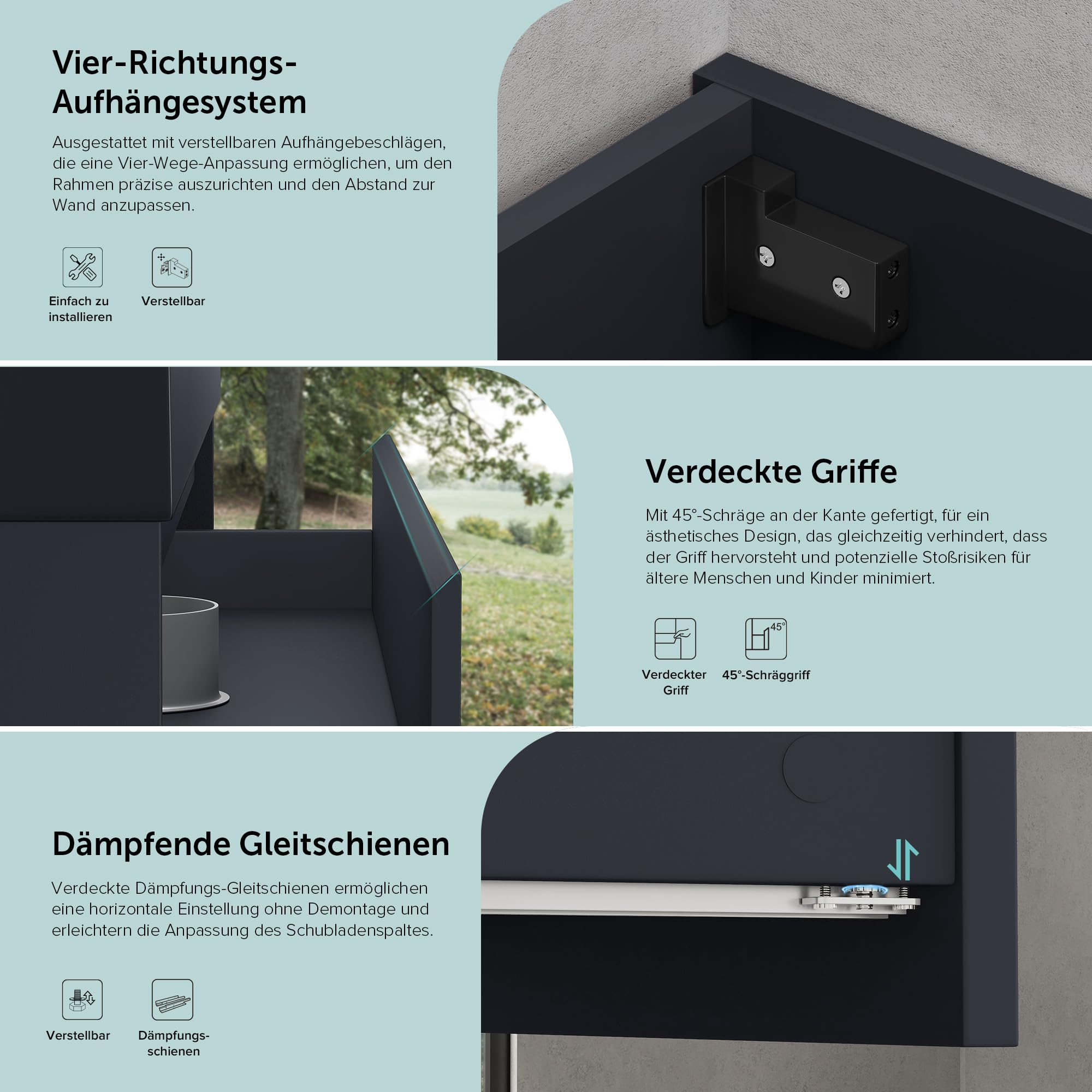 doporro Badmöbel set Waschtisch mit Unterschrank Waschbeckenunterschrank 120x48x63cm inkl. Waschbecken Badmöbel-Set Matt Anthrazit Waschbecken-Unterschrank Wandmontage Deep