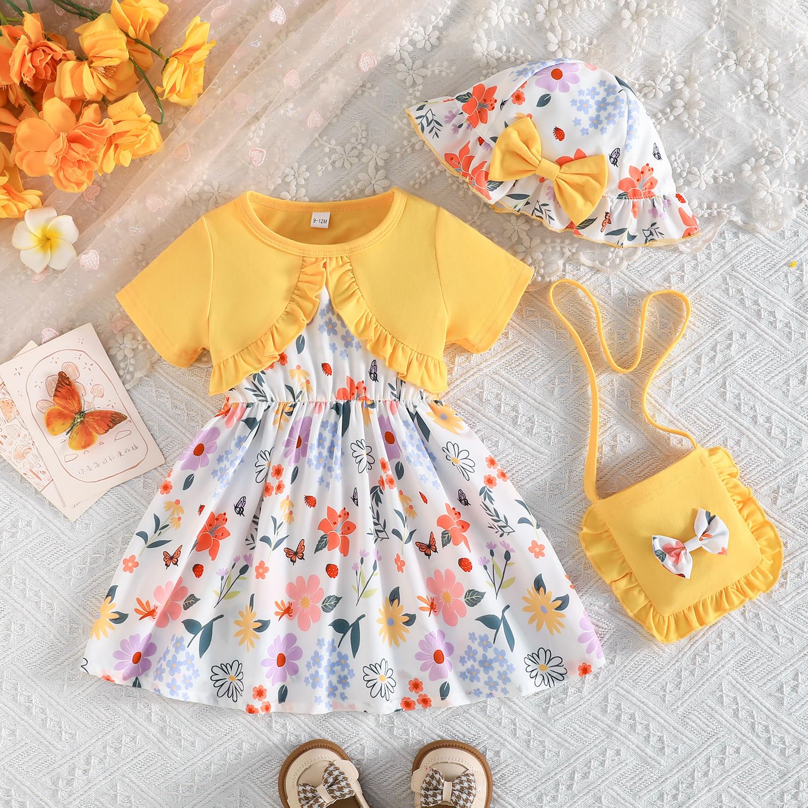 Robe Bébé Fille Robe été Bébé Fille et de Printemps Vêtements d'été pour Filles avec Chapeau et Sac