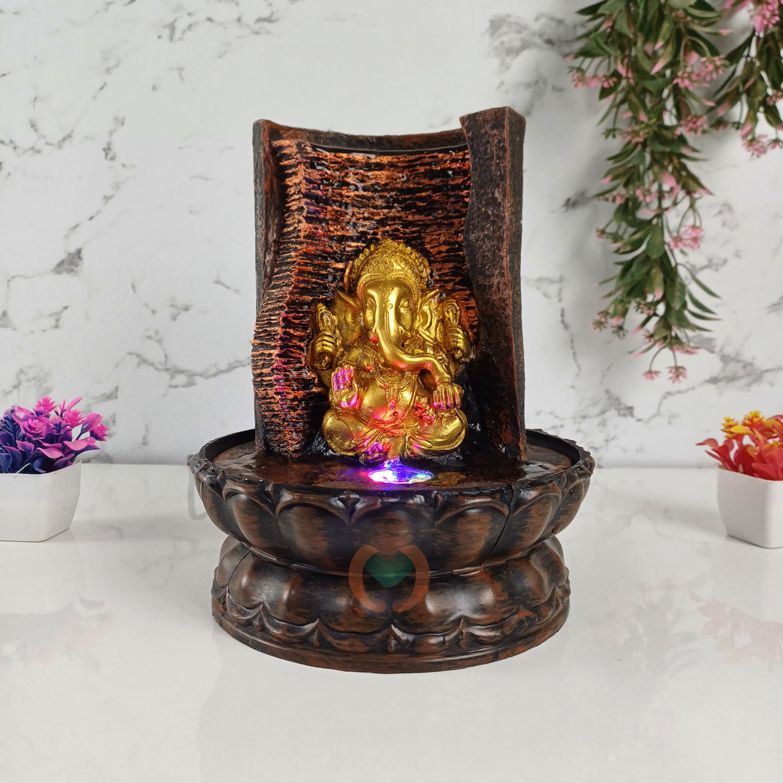 Merupam Ganesha Tabeltop Water Fall Fountain for Home Decor with Multicolor LED Light Indoor Water Fountain for Home Desktop Decoration Showpiece Office Temple Decor (M-43)-image-32