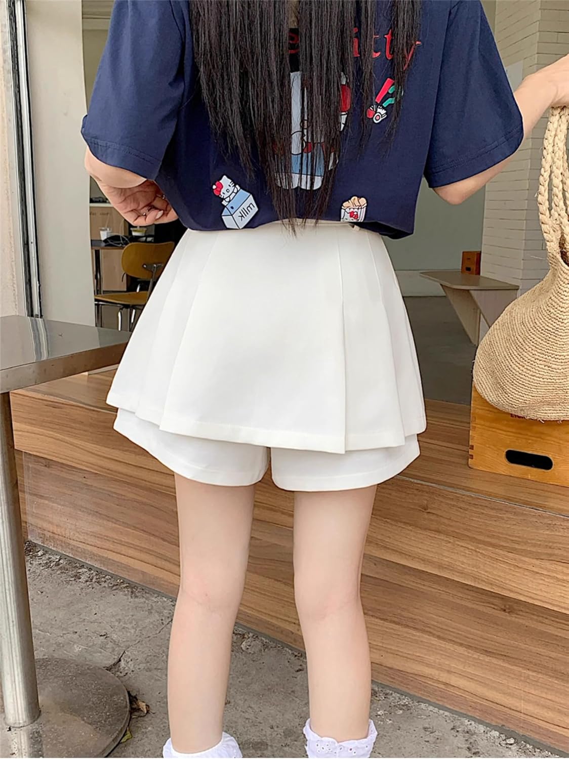 LIXINGHEITANG Large Size Skirt Short for Women Spring and Summer Fat m Waist Slim Pleated Pants