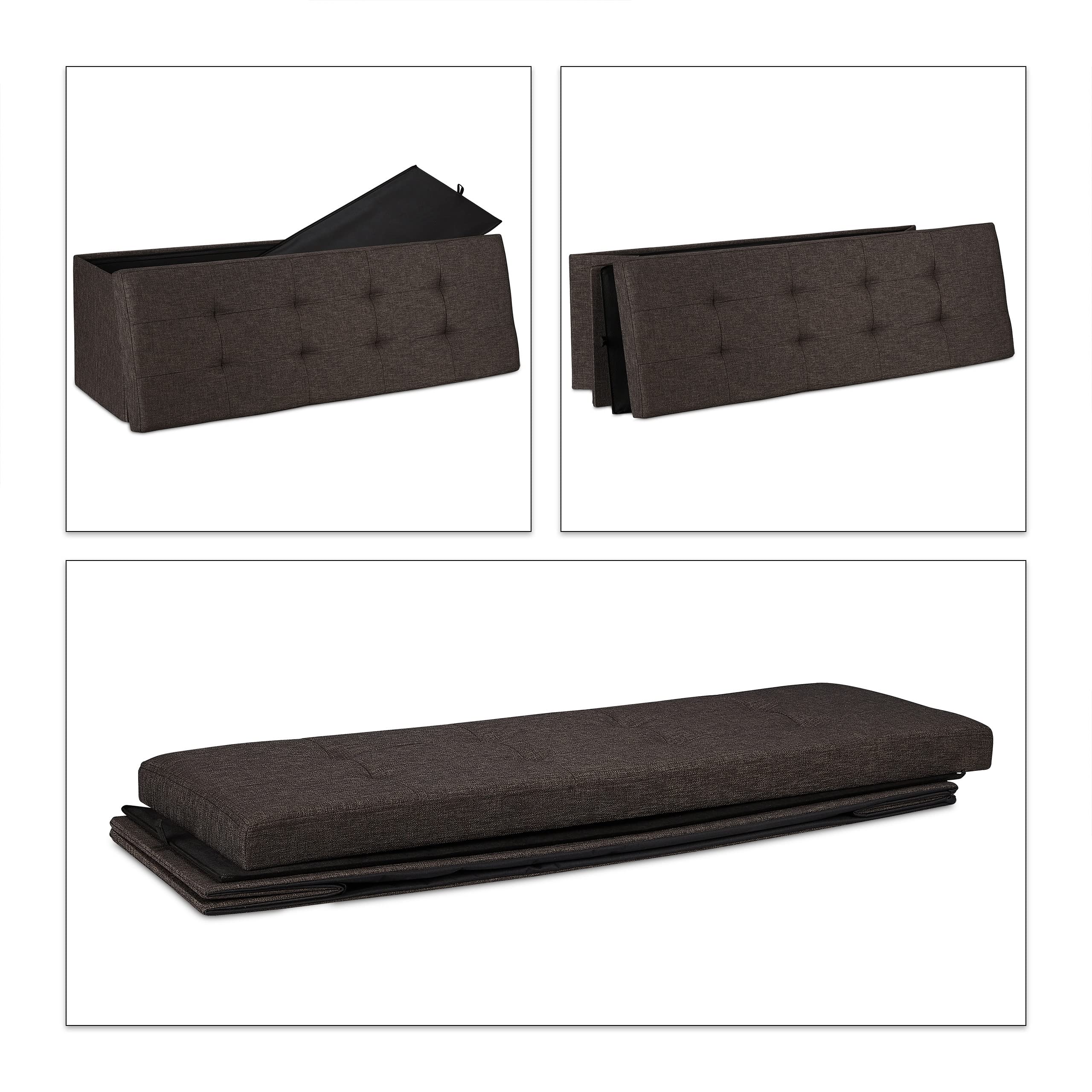 Relaxdays Baúl Almacenamiento con Divisor, Banco Puff Almacenaje, Tela-DM, 120 L, 1 Ud., 38,5 x 110 x 37,5 cm, Marrón