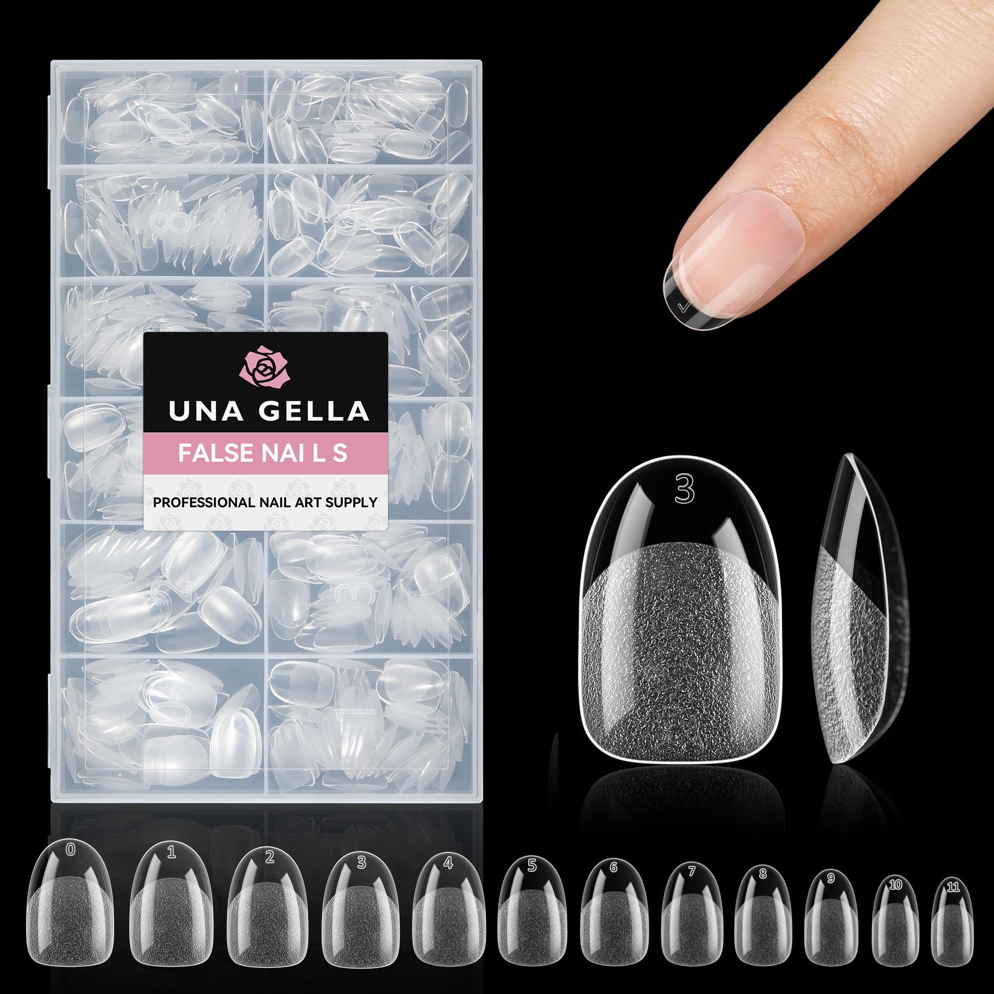 UNA GELLAOval Round Nail Tips Half Matte 504pcs Short Oval Round Gel Nail Tips Easily Nail Extension for False Fake Acrylic Press On Nails, 12 Sizes Short Gelly Tips