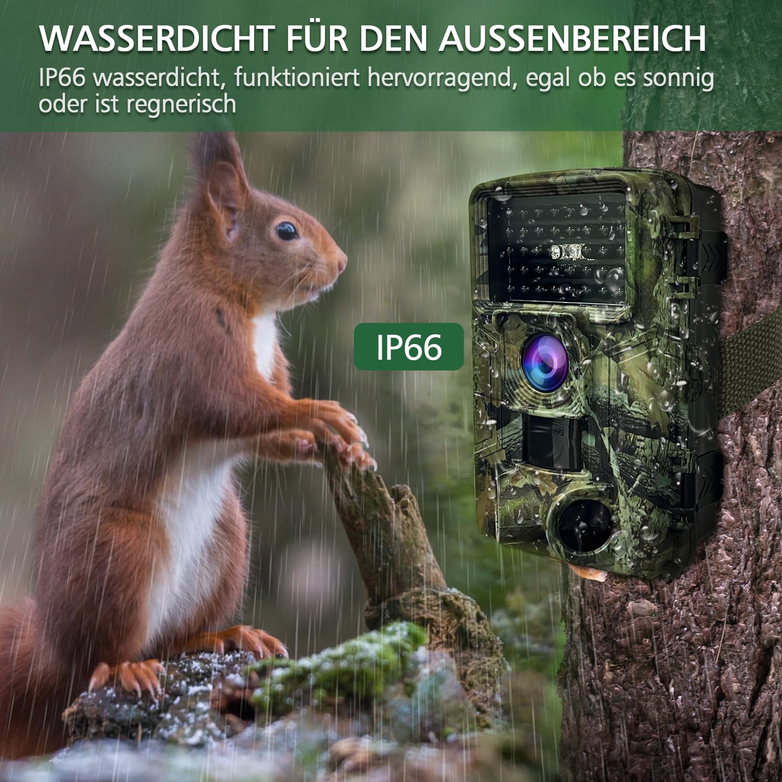 HAZA Wildkamera,2.7K Wildtierkamera,58MP Full HD wildkamera mit bewegungsmelder nachtsicht,beobachtungsmonitore mit 32G SD Karte,0,1s Auslösezeit,IP66 Wasserdicht,Timer,Zeitraffer,Tierkamera (2.7K)