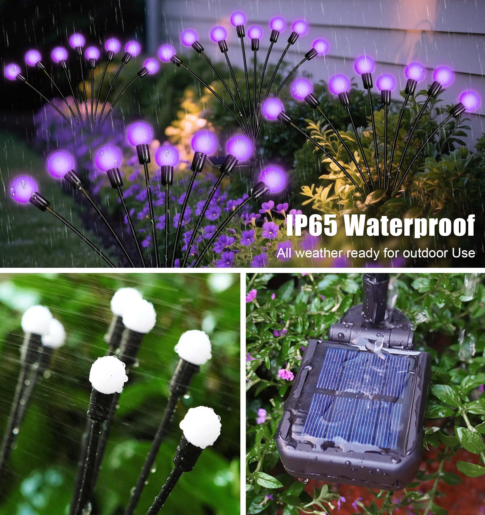 ZFNN Solarleuchten Außen Garten Lila - 36 LEDs Solar Glühwürmchen Lichter, Lila Schwankende Lichter Außen Wasserdicht, 6 Pack 6 Köpfe Garten Deko für Hof Terrasse Weg Rasen Dekorationen