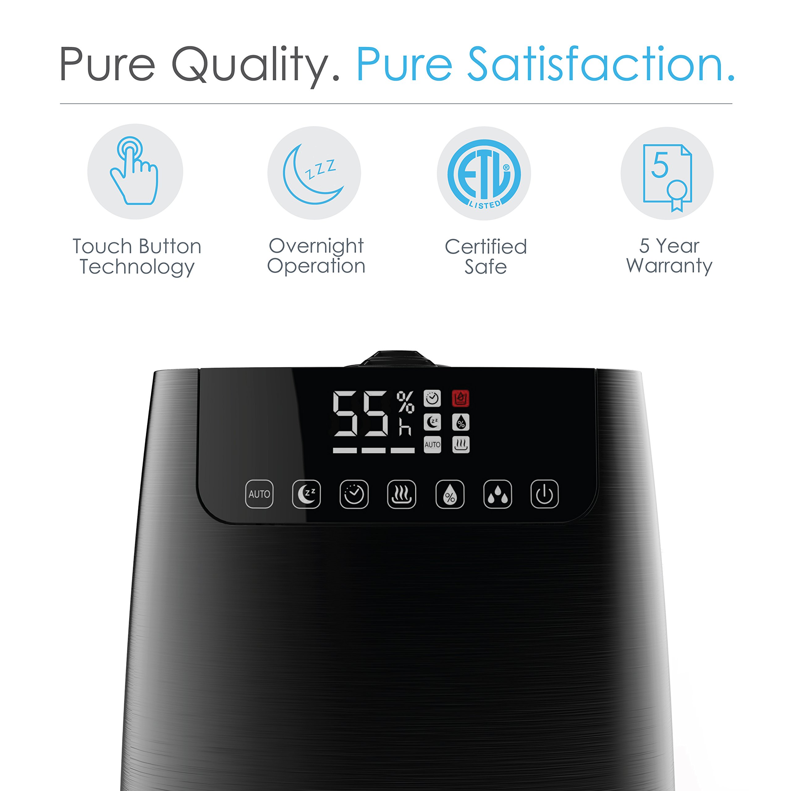 Amazon.com: Pure Enrichment HumeXL Pro Warm and Cool Mist Humidifier for  Large Rooms Lasts up to 50 hours - 1.3 Gallon Tank, Humidity Sensor, Two  360-Degree Mist Nozzles, and Touch-Button LED Display