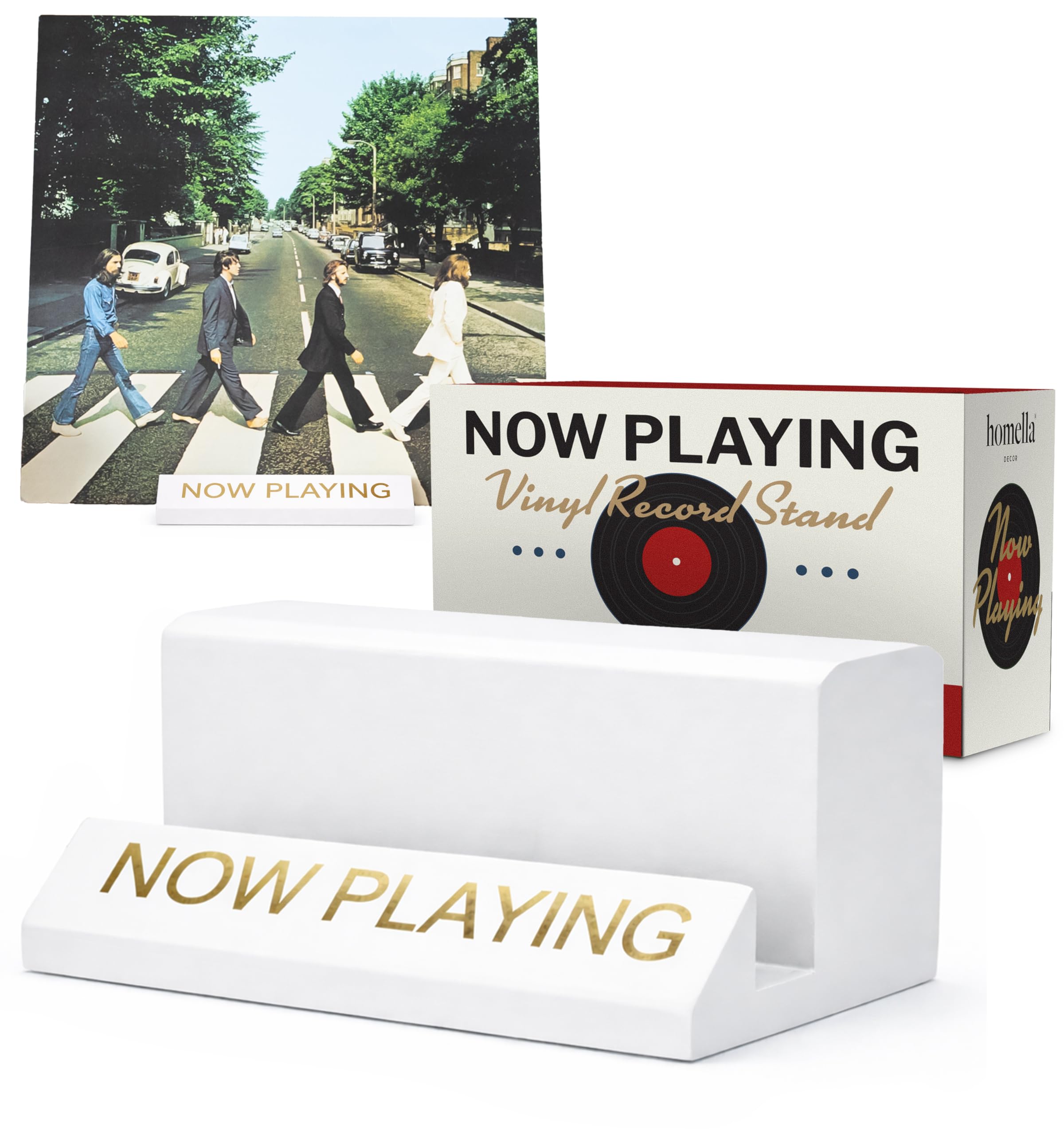 Now Playing Vinyl Record Stand - White Gold Wooden Vinyl Record Holder for Albums & Record Decor, Now Spinning Record Stand for Turntables & Accessories Gifts For Vinyl Record Lovers!