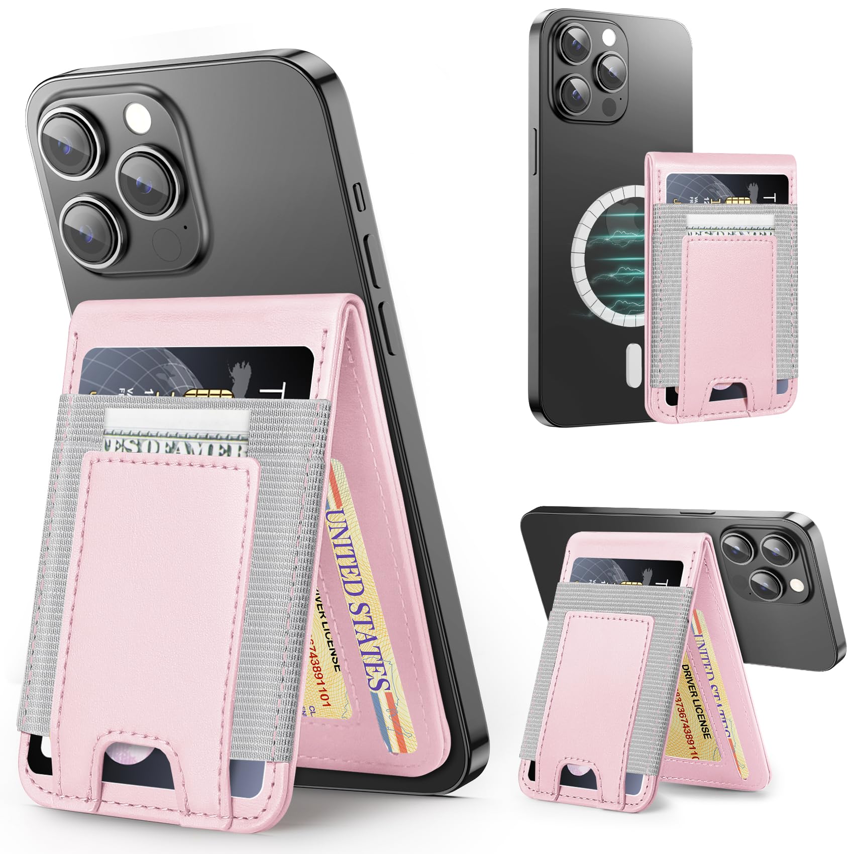 Miroddi MagSafe Wallet Stand, Leather Magnetic Phone Wallet for iPhone 16/15/14/13/12 Series, Strongest Magnetic Card Holder with Adjustable Stand, ID