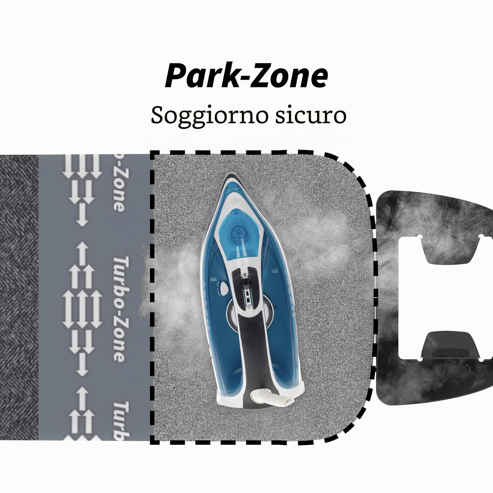 Rörets Asse da Stiro Exclusive Dual Action - Tecnologia Turbo, Park Zone, Imbottitura Termica a 4 Strati, Supporto Cavi e Telaio Regolabile fino a 97 cm - 120 x 38 cm