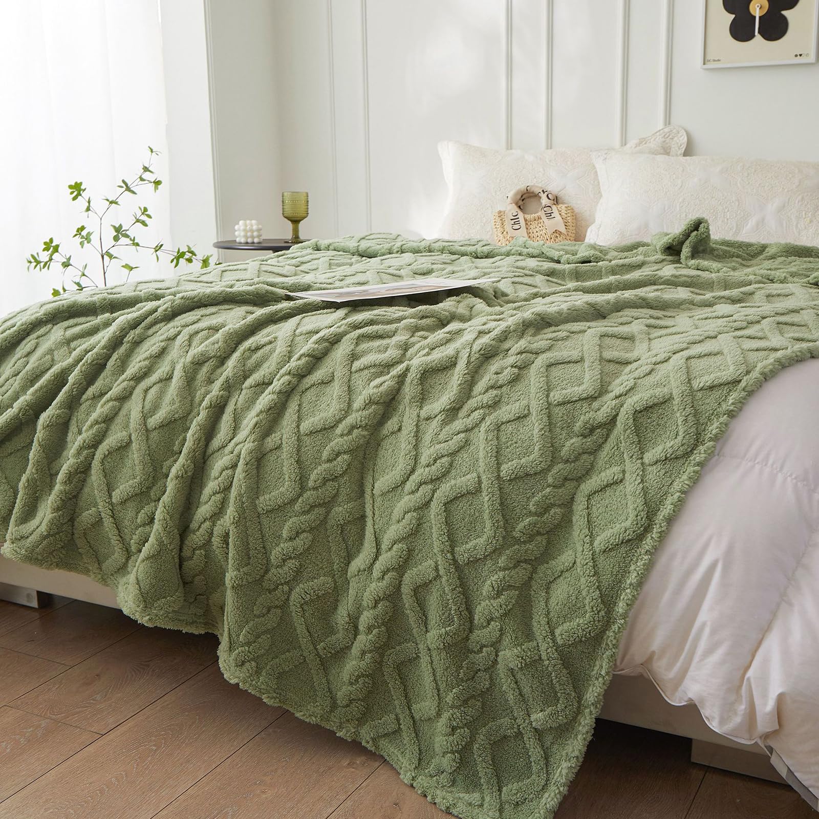 Coperte Calde Coperta In Pile Verde Oliva 100x150cm Morbida E