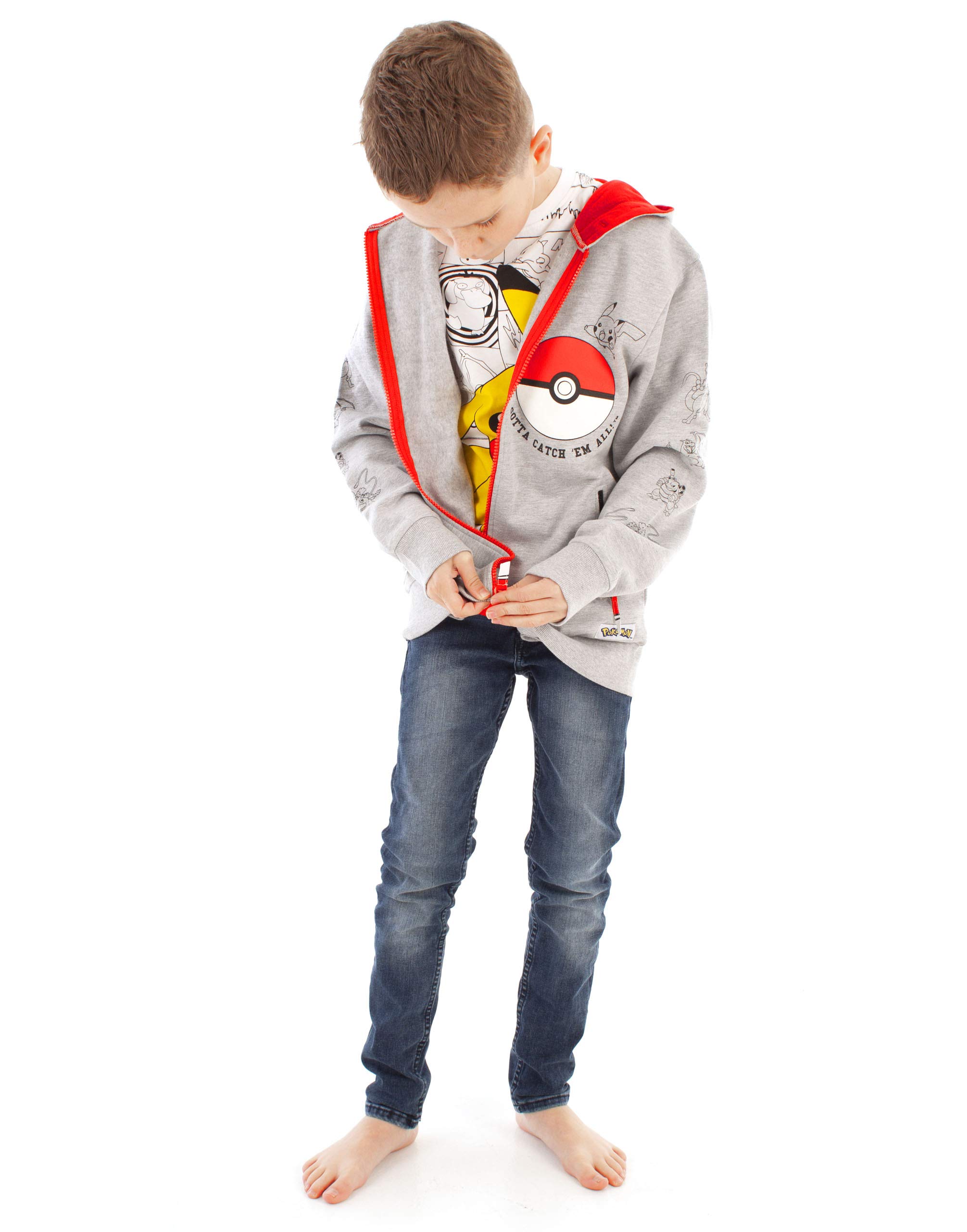 Pokémon Maglione con Cappuccio a Maniche Lunghe Grigio con Zip e Cappuccio Boys