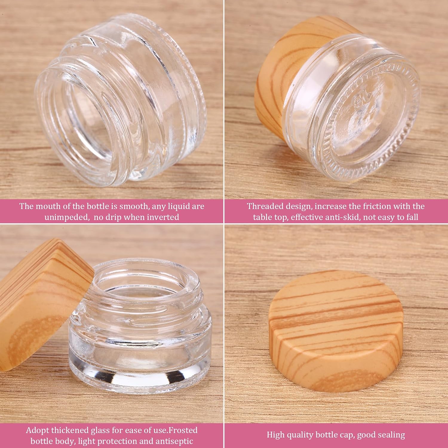 Geiserailie 12 Pcs 5 Gram Glass Cosmetic Jars with Lids Small Empty Sample Jars with Inner Liners Leak Proof Lids Makeup Sample Containers for Cream, Lotions, Powders and Ointments DIY (Clear) image 3