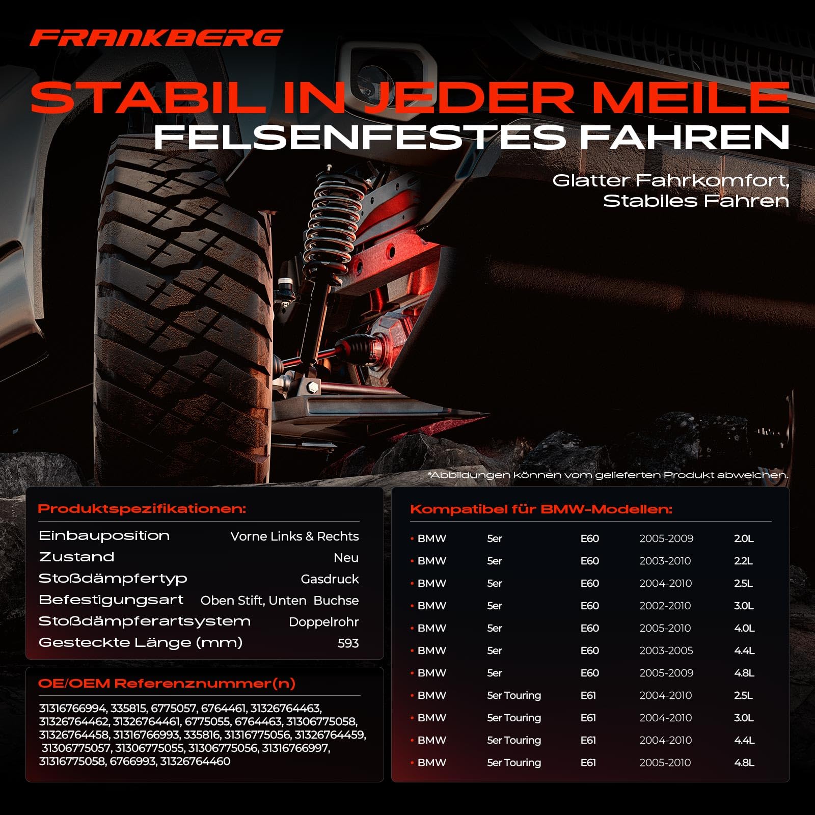 Frankberg Stoßdämpfer Vorne Links & Rechts Für BMW 5er Touring E61 (2004–2010)