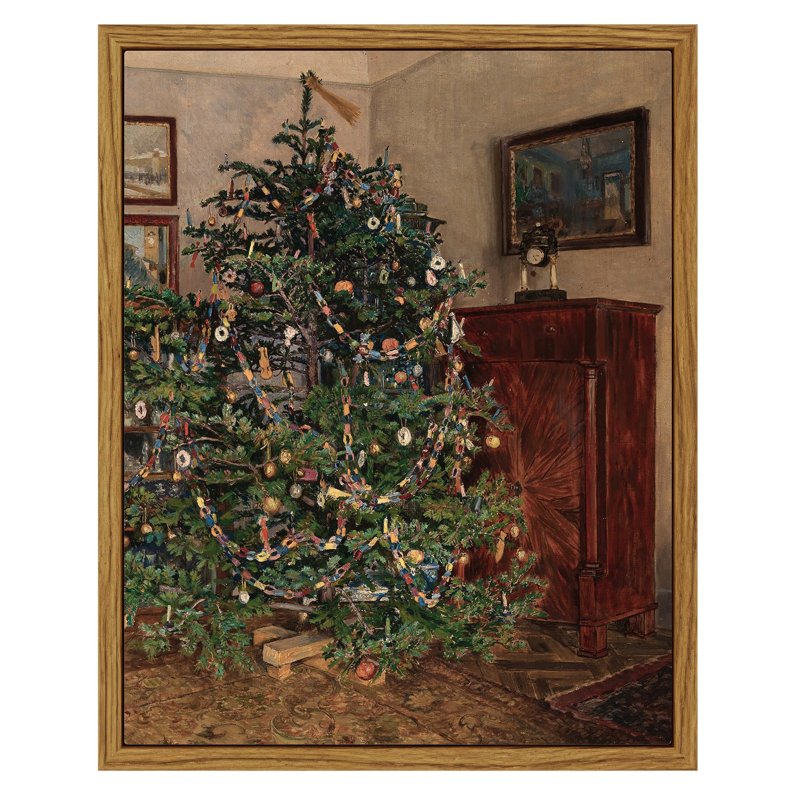 ARPEOTCY Vintage Framed Wall Art, 8x10in, Antique Winter Christmas Tree Canvas Wall Decor Paintings for Living Room, Rustic Country Holiday Prints for Bedroom Bathroom, Gifts