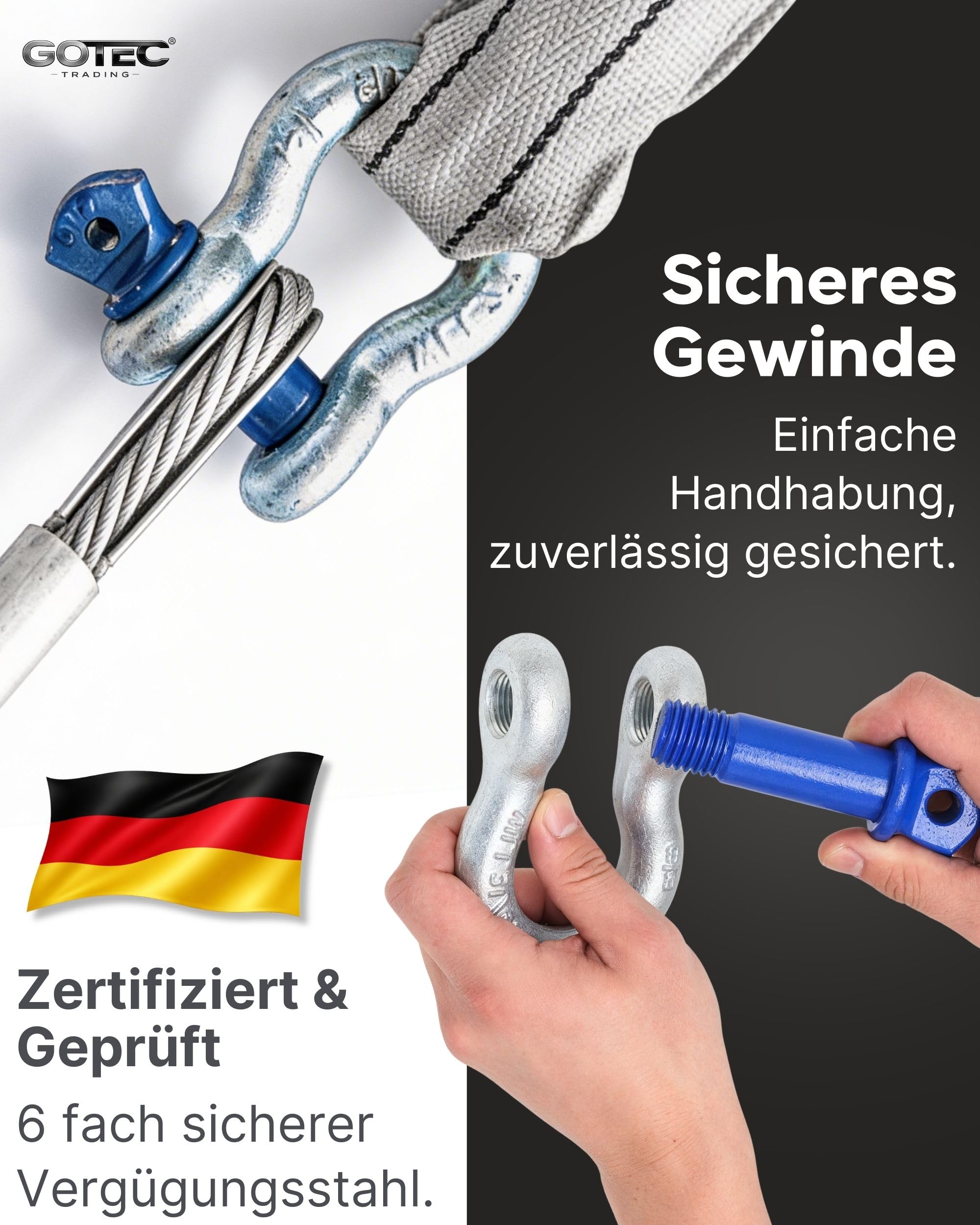 Hochfeste Schäkel 0,5t - 12t | Kleine & große Schäkel galvanisch verzinkt | Hochfest & zertifiziert | 6-fache Sicherheit | Schäkel 2t 4 Stück