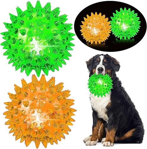 JLVAUVT Pelotas de perro chirriantes iluminadas de 4.5 pulgadas bolas LED para perros masticadores agresivos, juguetes masticables para dentición -