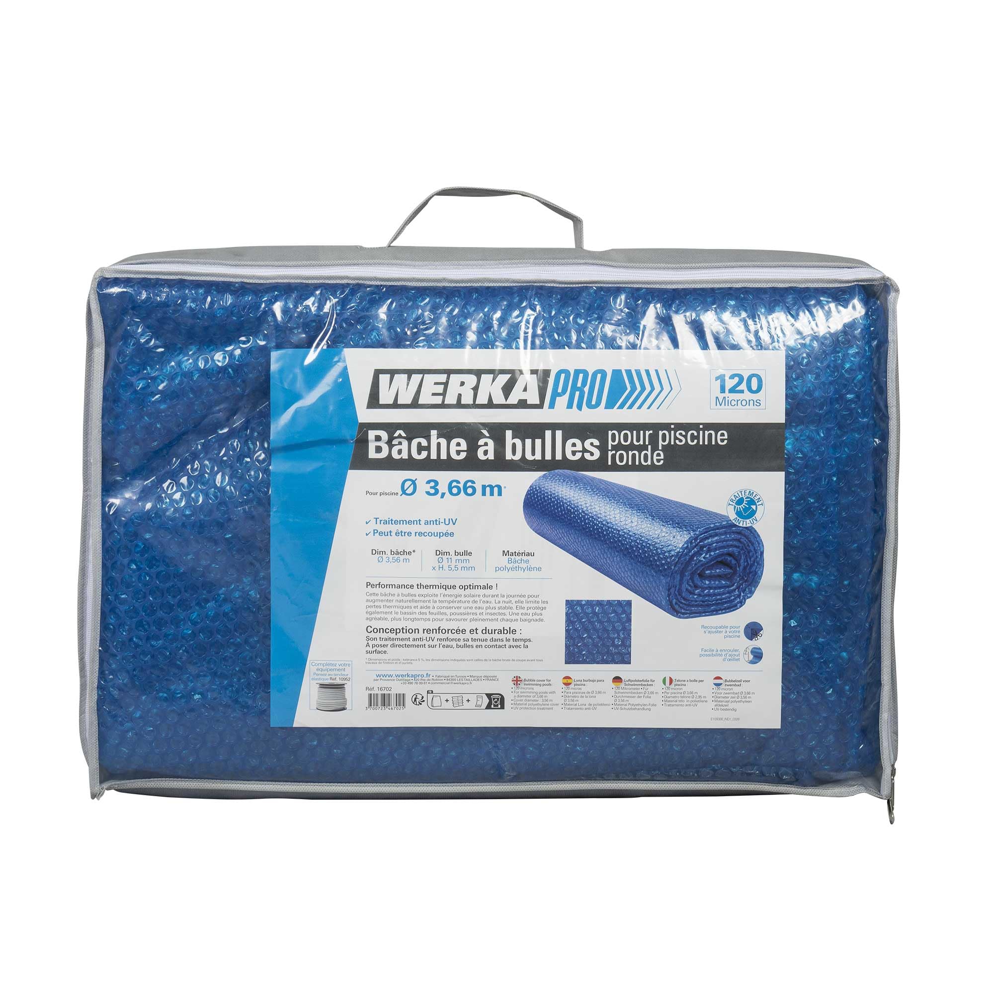 WERKA PRO Bâche à Bulles Ronde Polyéthylène 120 Microns - Traitement Anti-UV - Ø 3,56 m pour Bassin Ø 3,66 m - Bleu - Chauffage Économique Eau Solaire