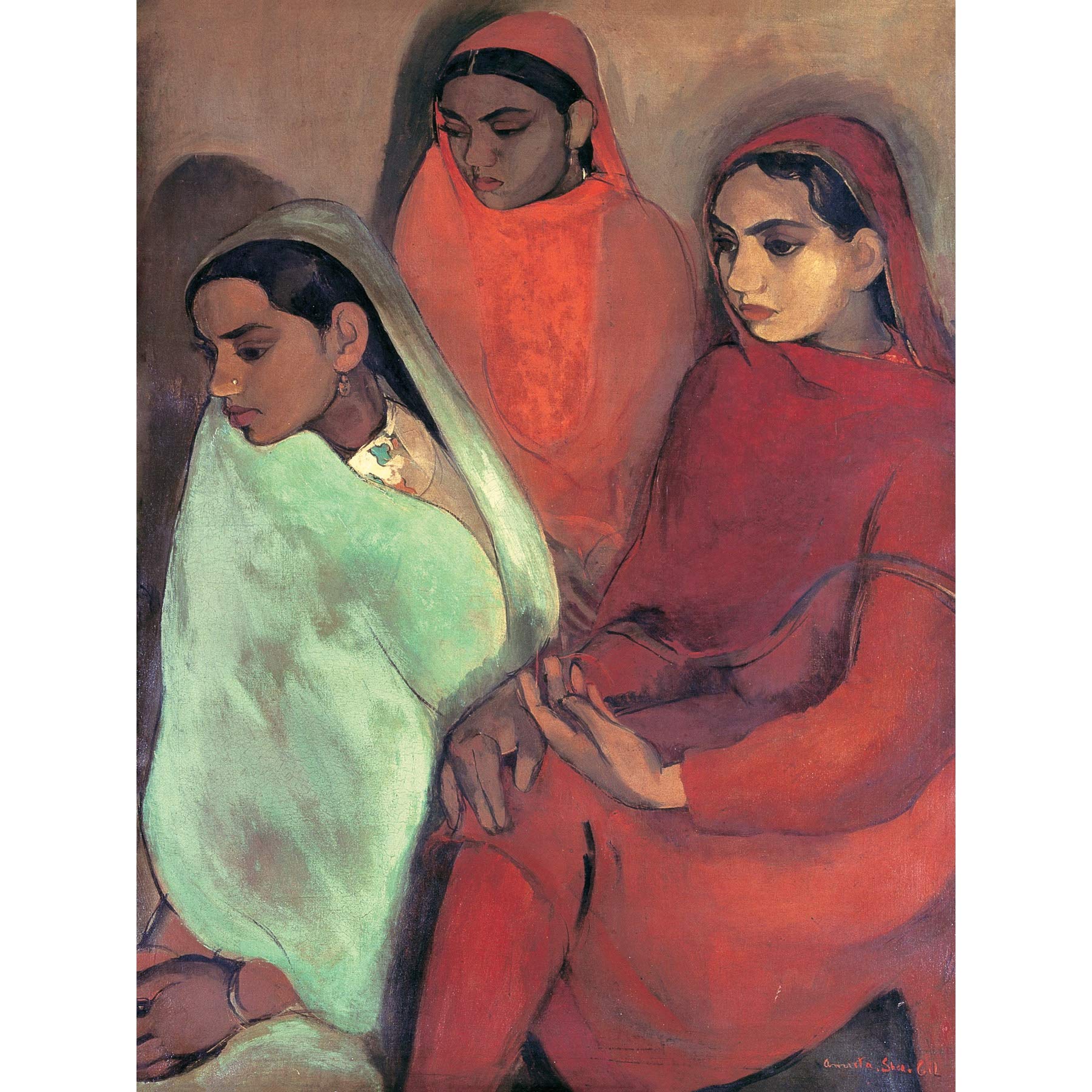 Artery8 Sher-Gil Group Of Three Girls Indian Painting Premium Wall Art Canvas Print 18X24 Inch