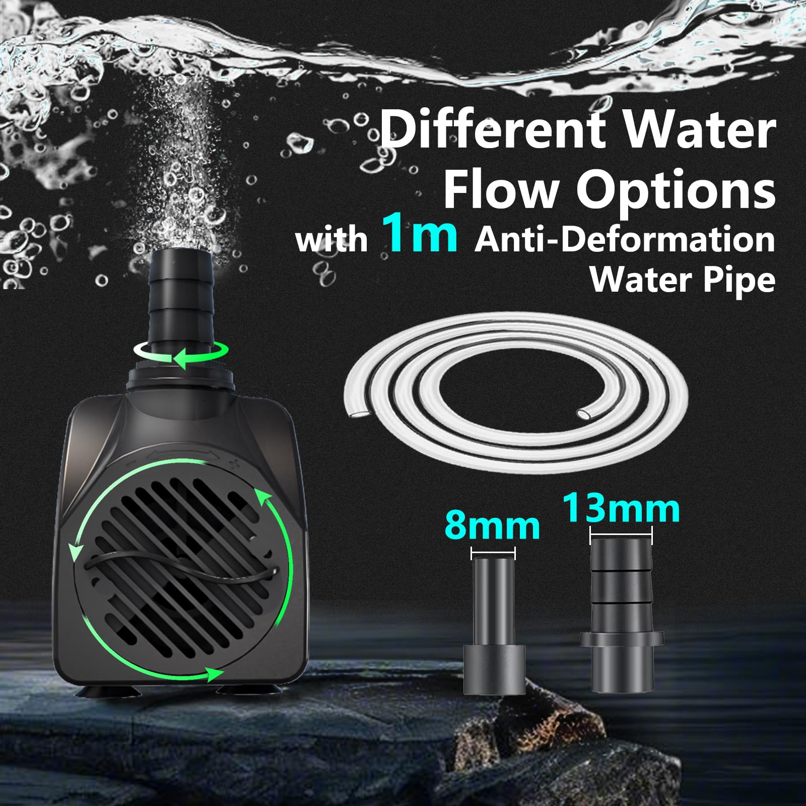 Pompa filtro per laghetto, 16 W, 800 l/h, protezione dal surriscaldamento, funzione ultra silenziosa, con cavo da 1,8 m, per fontane, sistemi idroponici. Pompa sommergibile, colore nero