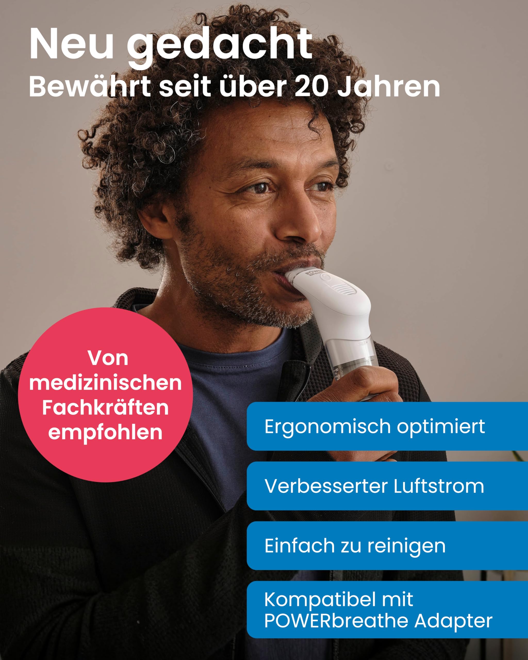 POWERBREATHE Medic Plus I einstellbarer Atemtrainer zur Stärkung der Atemmuskulatur I Inspirationsmuskeltrainer mit 13 Stufen I Atemtrainingsgerät für Atemübungen gegen Kurzatmigkeit