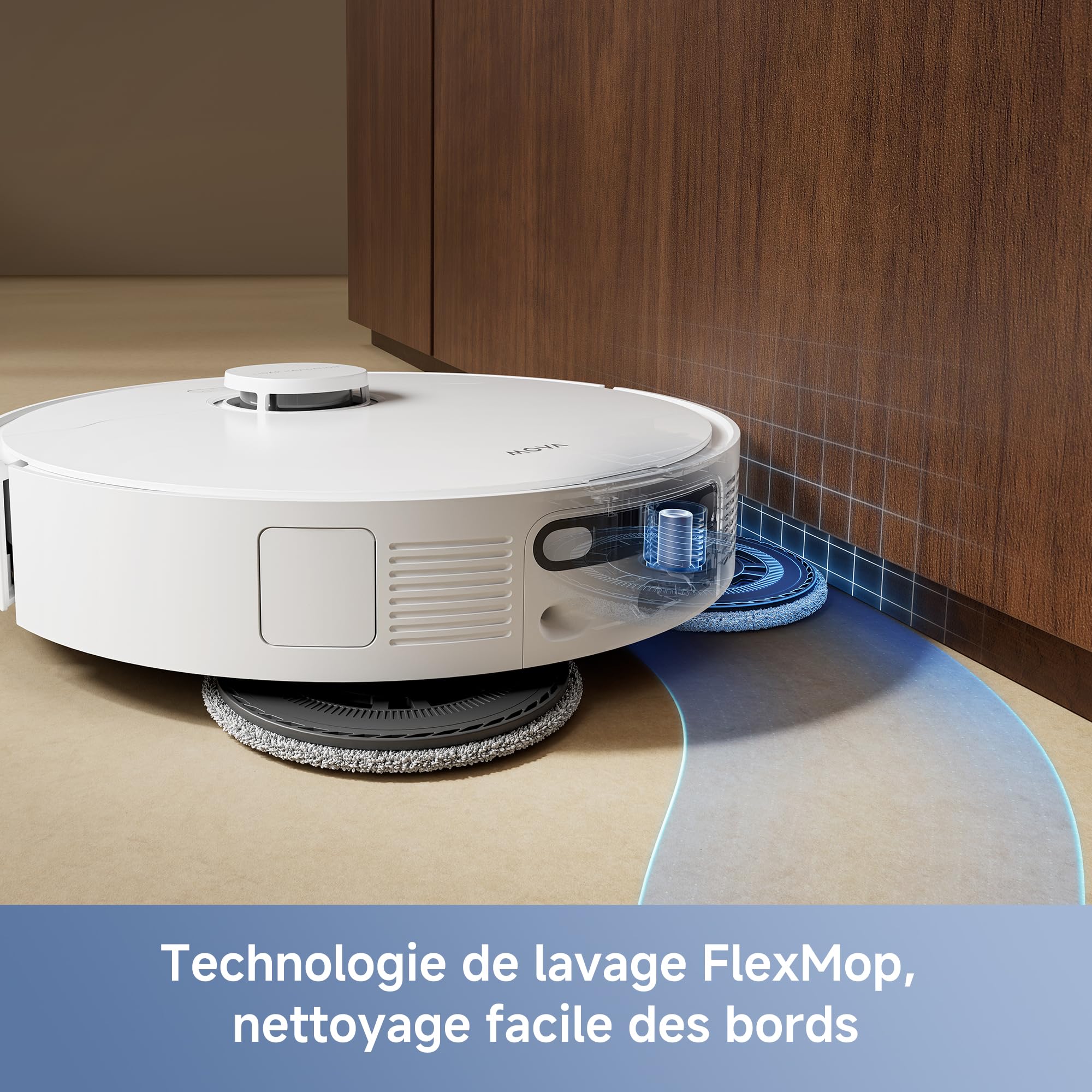 Mova E40 Ultra Robot aspirateur et Laveur à vidage Auto avec Aspiration de 19 000 Pa, Technologie de Lavage MaxiReach, Brosse latérale Anti-nœuds, Base Tout-en-Un, 75 Jours de Nettoyage Autonome