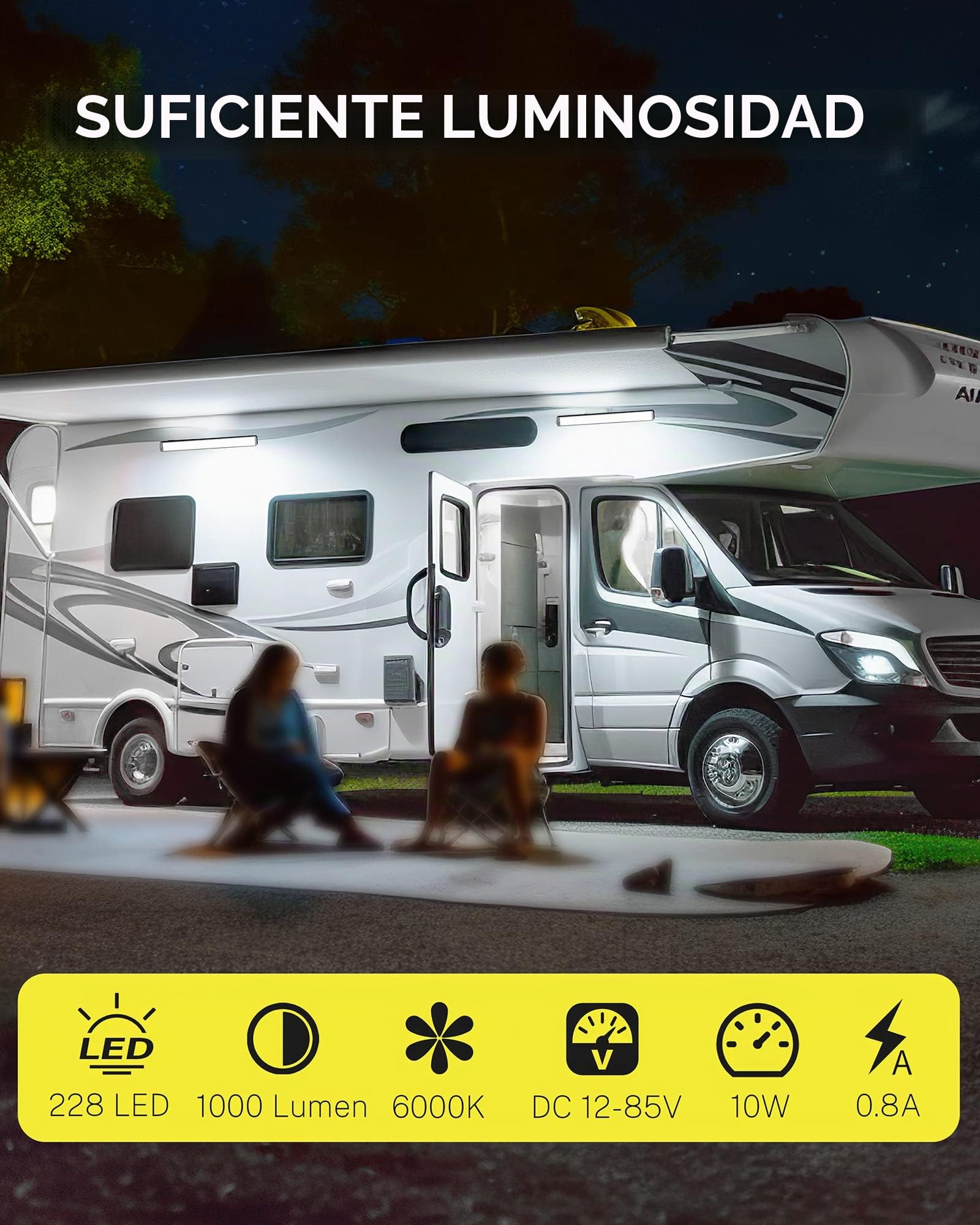 MERTTURM Luce LED Coche Interior 12V, 1000LM Super Brillante Barra LED Iluminación Auto 12-85 Voltios con Interruptor, 228LED Blanco Tubo Lámpara de Coches para Caravana RV Barco Camper Vehículo, 4pcs