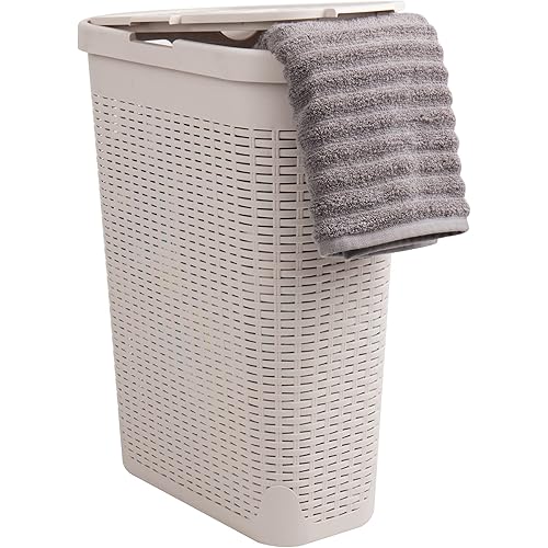 Mind Reader 40 Liter Slim Laundry Basket, Laundry Hamper with Cutout Handles, Washing Bin, Dirty Clothes Storage, Bathroom, Bedroom, Closet, Ivory
