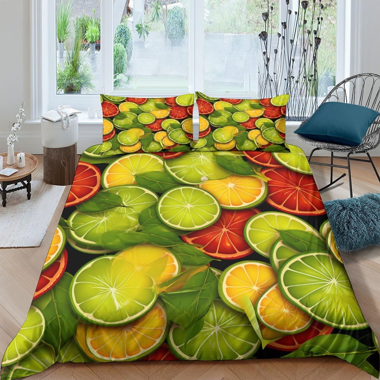 Ctjqhvkz Style-7 3D Printed Citrus Fruit Fitted Sheet Microfiber Non-Slip Bedroom Decor Orange Lime Mattress Cover Easy Care Single（135X200cm）