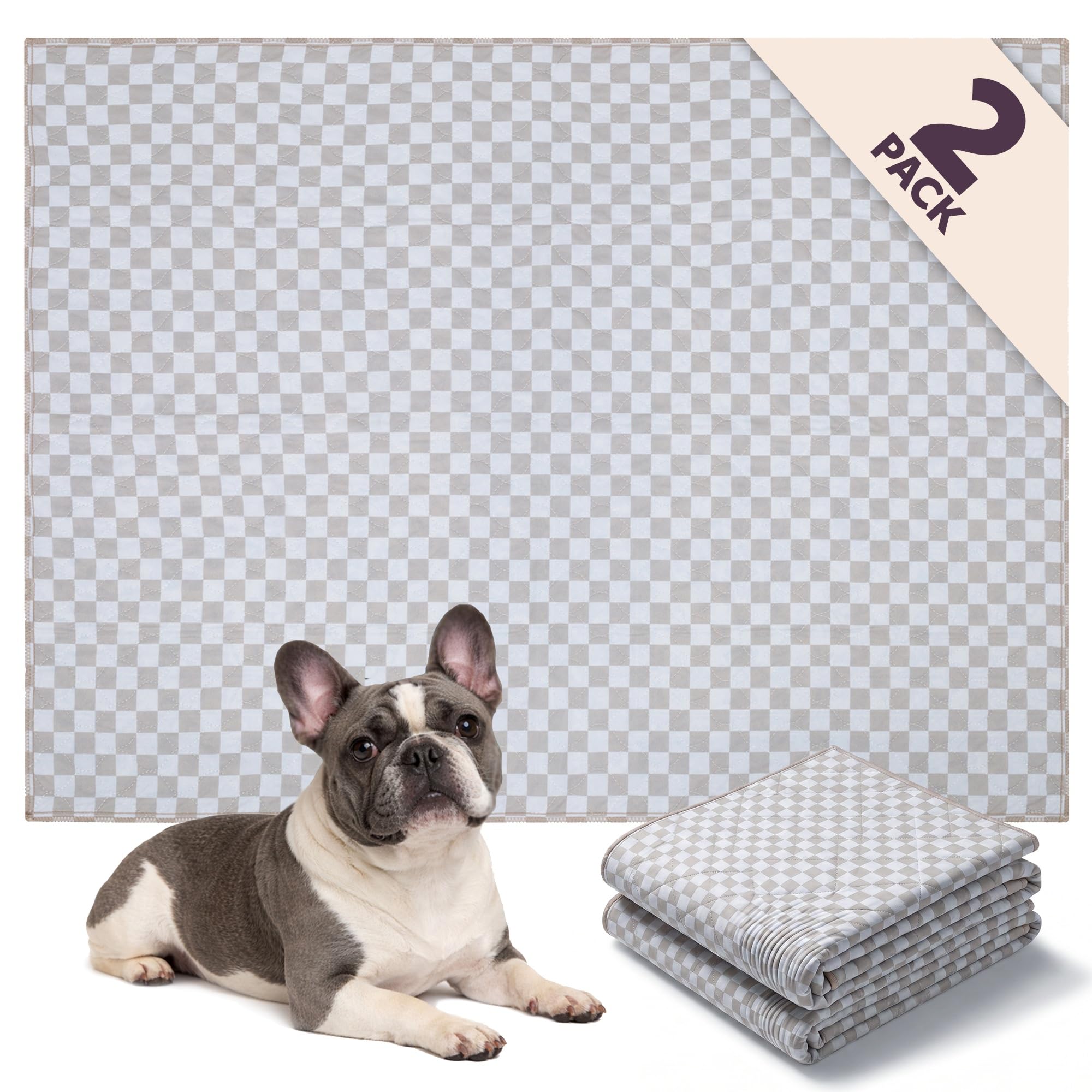 Lovewag Reusable Washable Dog Pee Pads, Taupe Checkers 36x48, 2 Pack