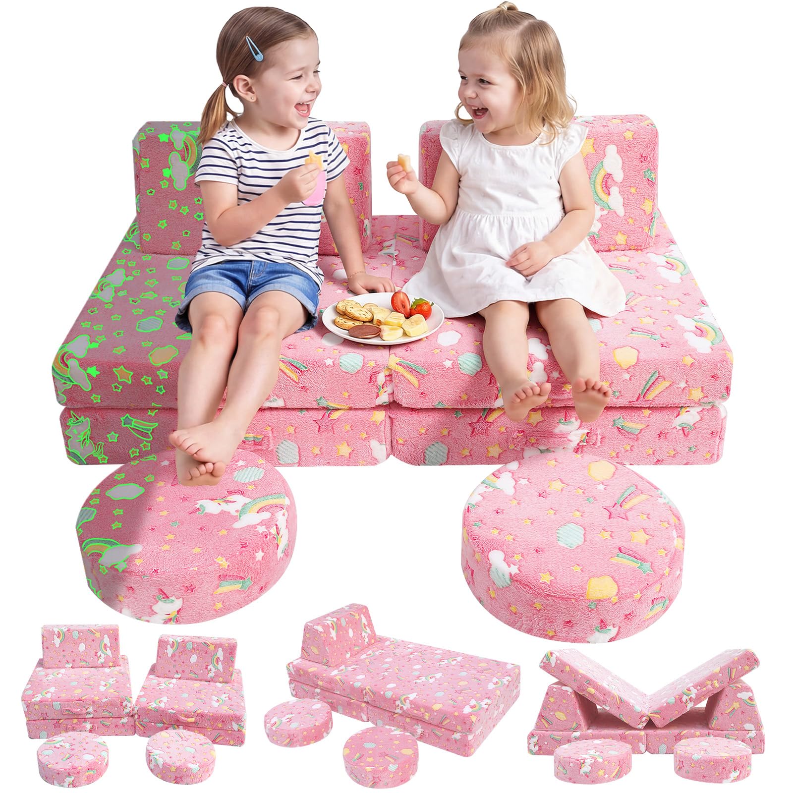 MeMoreCool Kids Couch, Forest Green Modular Foam Play Couch, Ages 3+ — Amazon image 12