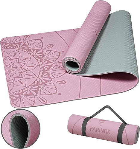 Miniatura 1 de Tapete de yoga extra grueso de 0.354 in, tapete de ejercicio de alta densidad antideslizante para entrenamiento en casa, tapete de pilates con