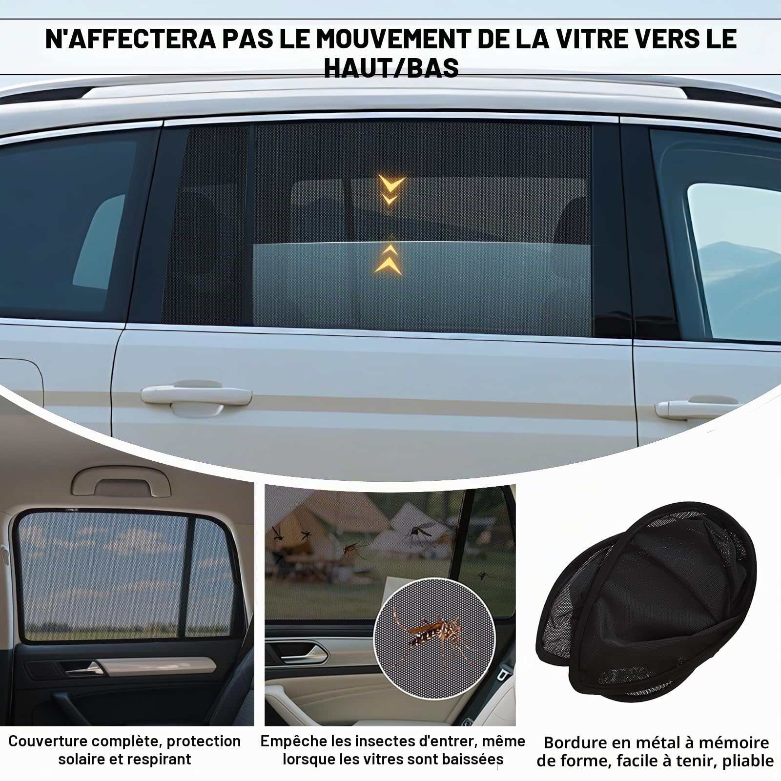 Pare Soleil pour VW Touran 2016-2024 Vitres Latérales,Magnétique,ZATOOTO | 2PCS,Ajustement précis,Installation facile,Fenêtres utilisables,Ventilation optimale,Anti‑insectes,Pliable,Maille,Camping
