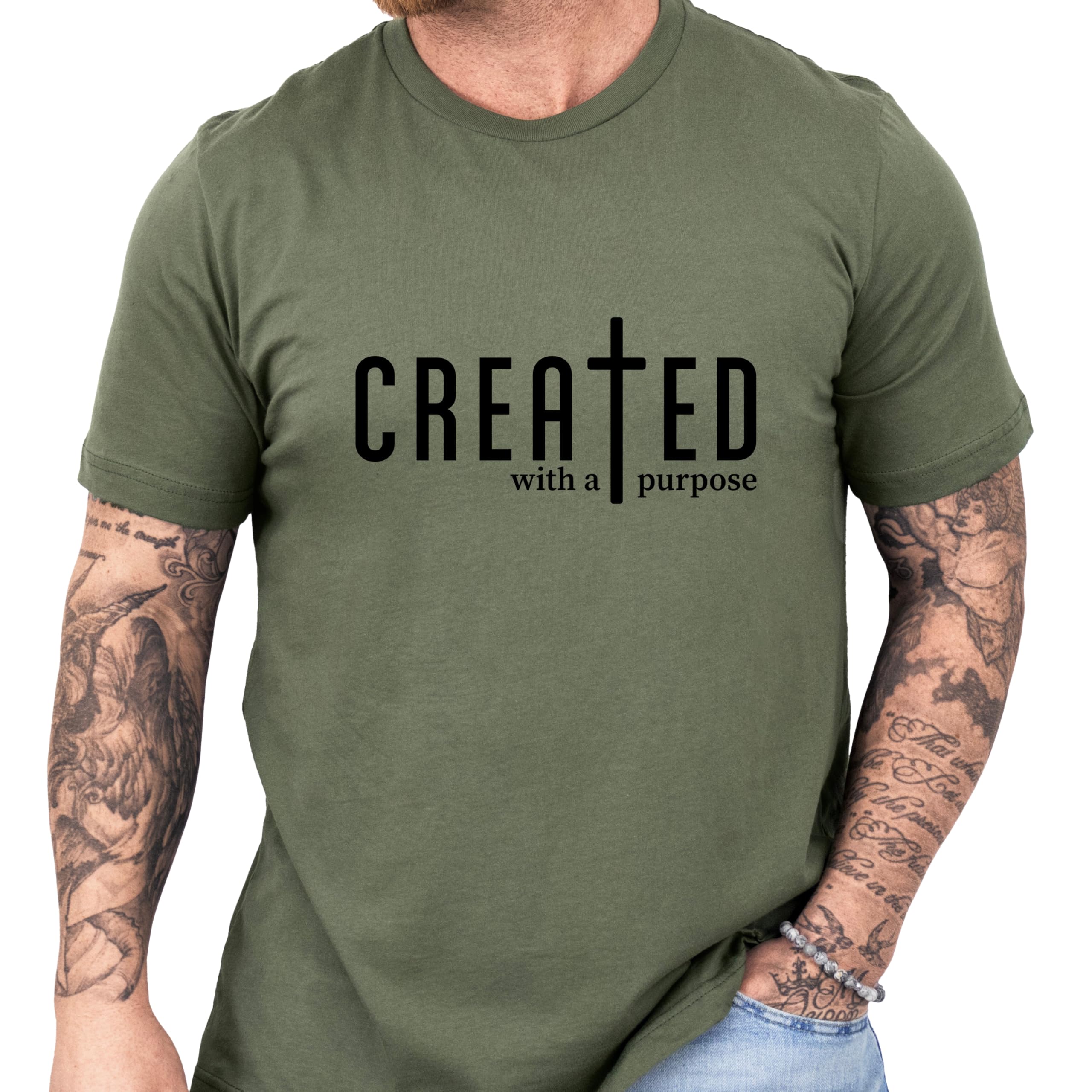 HandmadeUnisex Christian T-Shirt, Faith Based Apparel for Men and Women, Inspirational Religious Clothing, Bible Verse Inspired, Spiritual Graphic Tee, Military Green